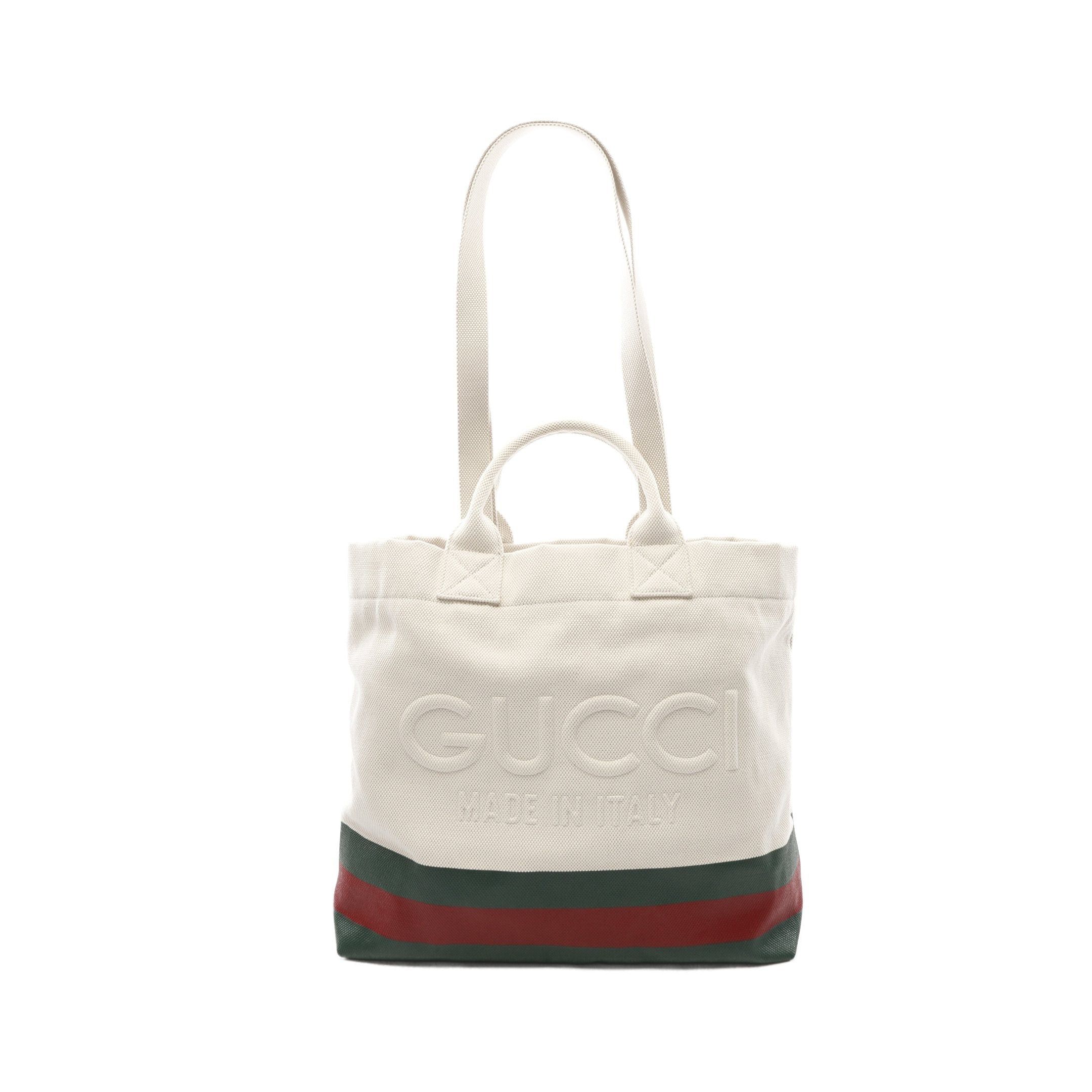 Gucci Gucci Sherry Line Embossed Logo Shoulder Bag Tote Canvas Ivory Green Red Size ONE SIZE - 1 Thumbnail