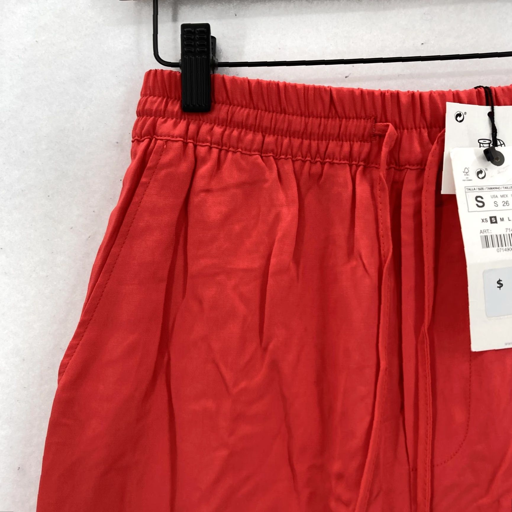 Zara ZARA Pants Womens Small Red Wide-Leg Elastic Waist Tencel Lyocell Pockets Dress Pants Mens? Womens Size 28" / US 6 / IT 42 - 3 Thumbnail