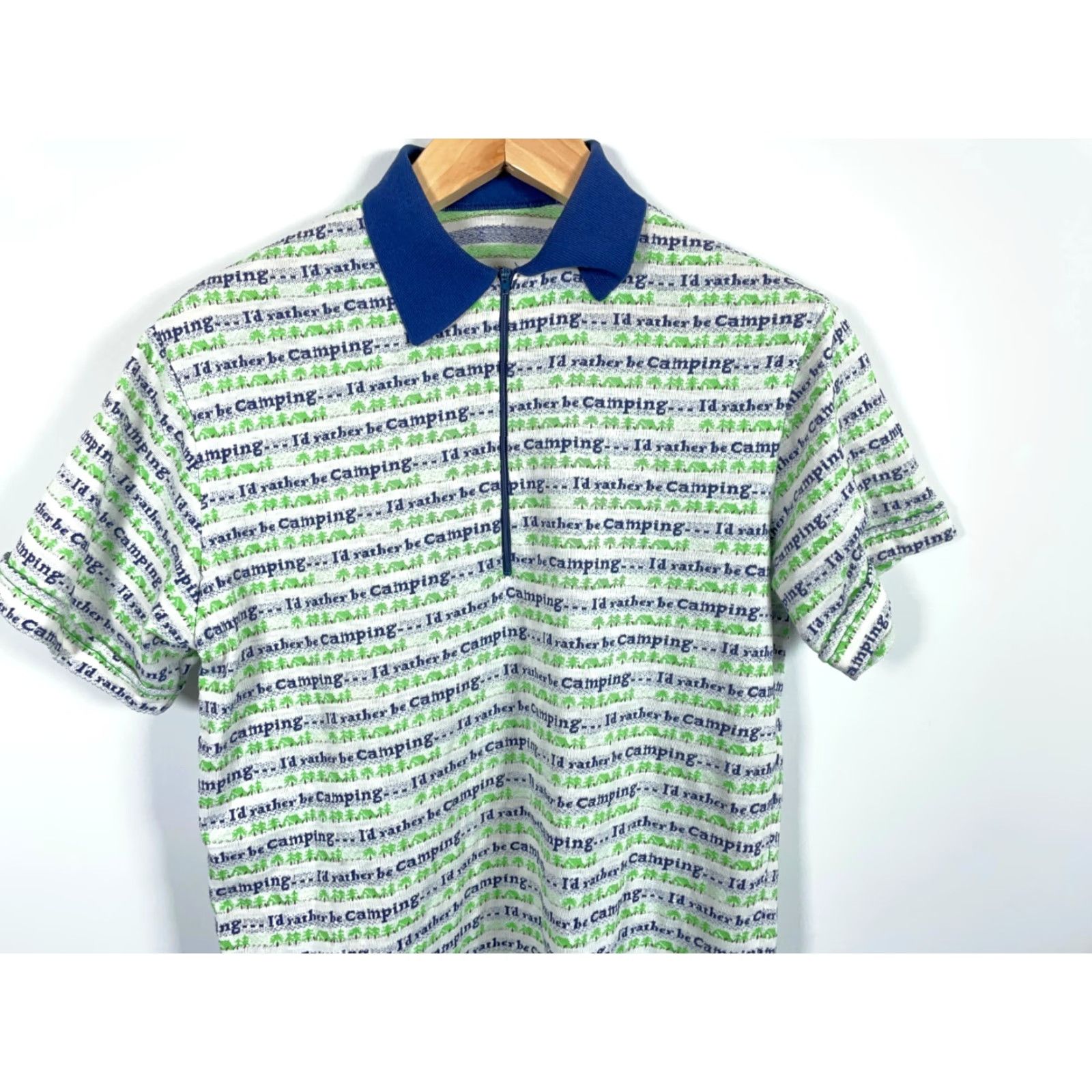Vintage VINTAGE Polo Shirt Men's 1/4 Zip Camping Green White 90s Outdoor Retro Lightweight Textured Cotton Mix Knit Short Sleeve Regular Large Adult Mens Size US L / EU 52-54 / 3 - 3 Thumbnail