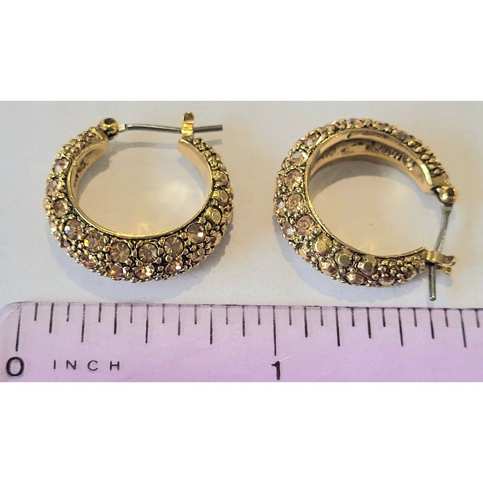 Monet Monet Gold Rhinestone Hoop Earrings Signed Vintage Pierced Size ONE SIZE - 6 Thumbnail