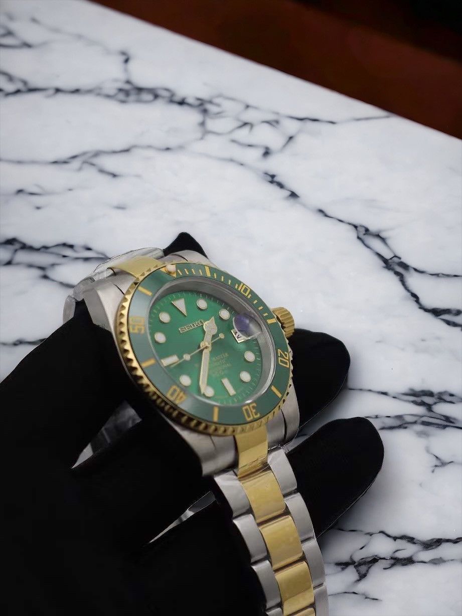 Japanese Brand Seiko Mod Submariner Date Hulk Green Dial Steel Gold Watch Size ONE SIZE - 2 Thumbnail