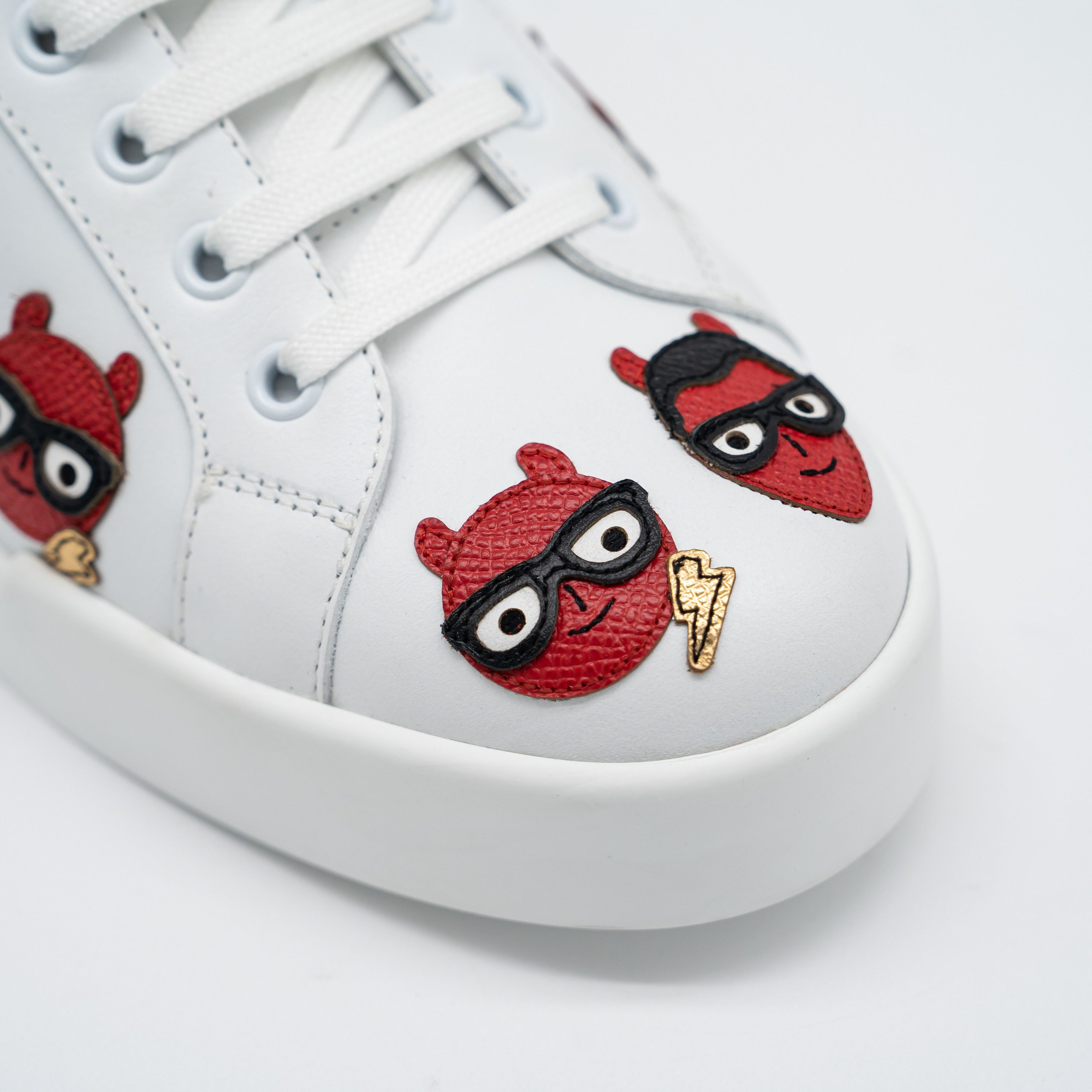 Dolce & Gabbana DOLCE & GABBANA White Devil Face Portofino Sneakers Leather Size US 10.5 / IT 40.5 - 7 Thumbnail