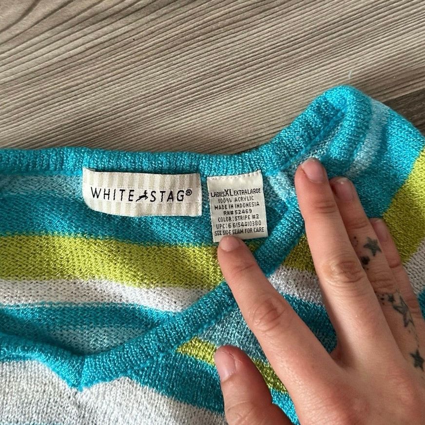 Other white stag blue white green striped knit shirt Size XL / US 12-14 / IT 48-50 - 3 Thumbnail