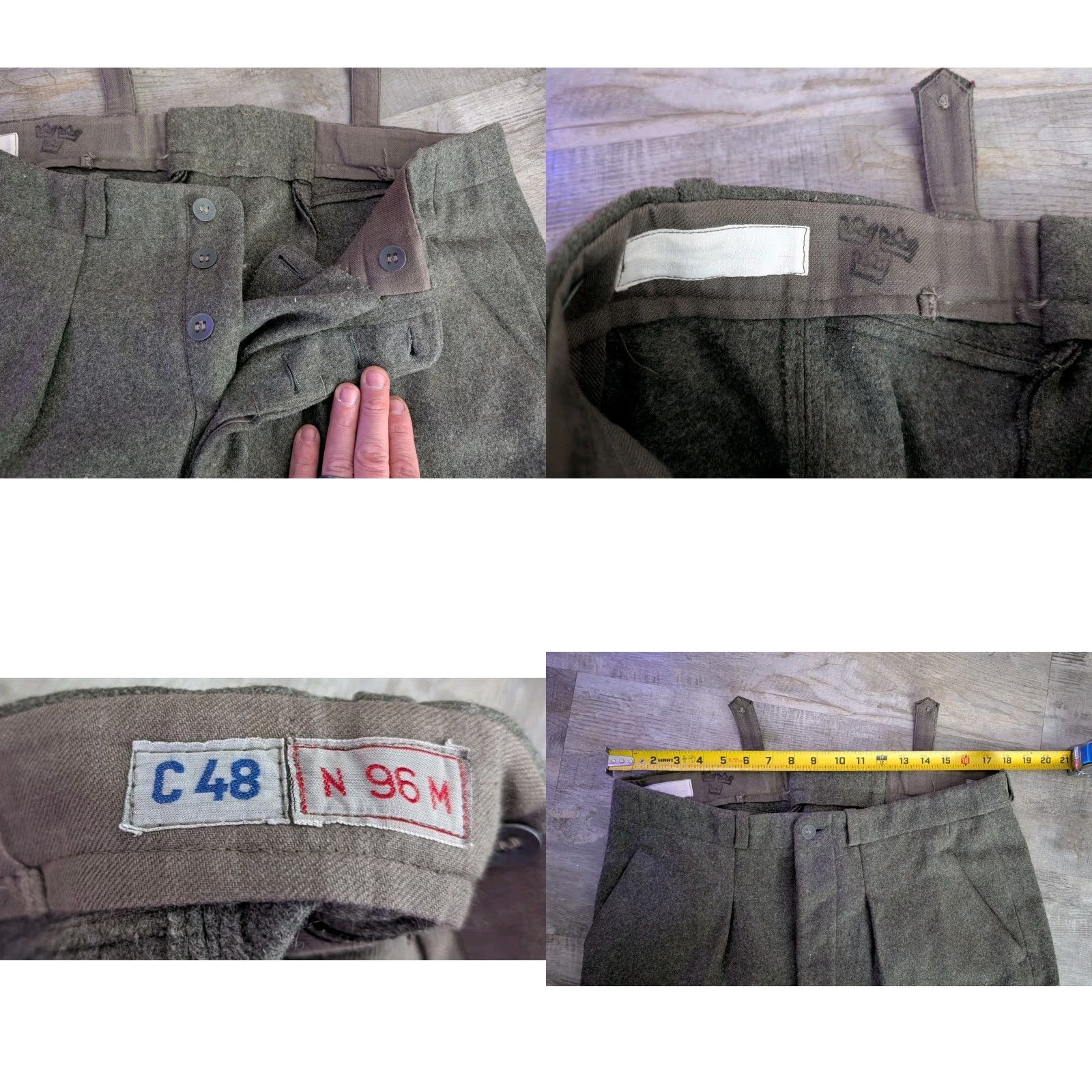 Vintage VINTAGE Swedish Crown WWII Wool Army Cargo Pants 36x28 Mens Green 1940s 40s Trousers Military Cargo Size US 36 / EU 52 - 8 Thumbnail