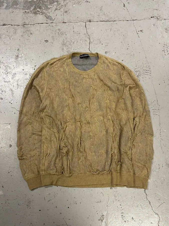 Dolce & Gabbana 2000s Dolce & Gabbana Sandstorm Beige Relief Abstract Sweater Size US L / EU 52-54 / 3 - 1 Thumbnail