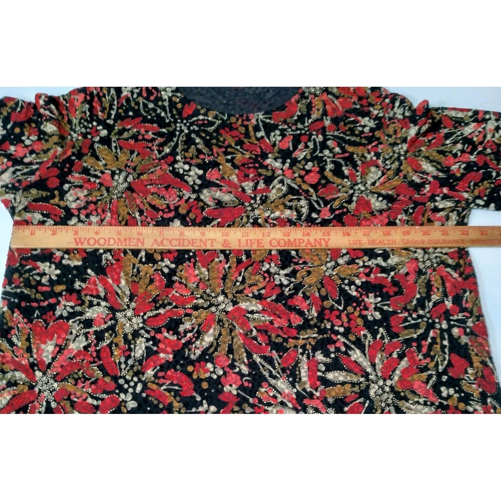 Laura Ashley Laura Ashley Shirt Women XL Black Maroon Tan Floral Stretch Textured Abstract Size XL / US 12-14 / IT 48-50 - 4 Thumbnail