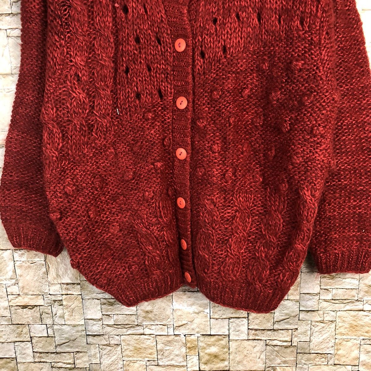 Japanese Brand Piele Red Patterned knitted Cardigan japan #A373 Size S / US 4 / IT 40 - 3 Thumbnail
