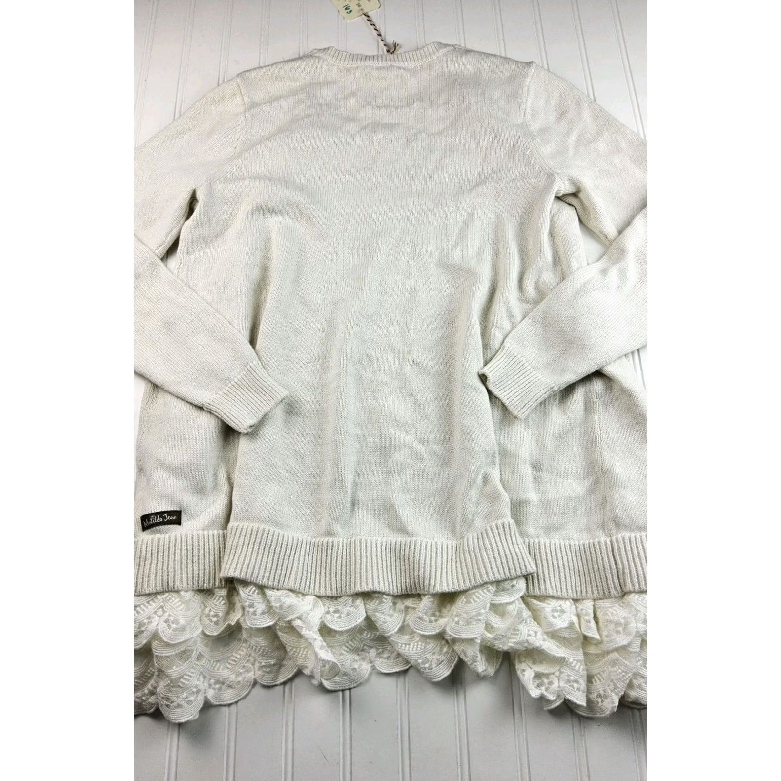 Vintage Matilda Jane Sweater Cardigan Lace Trim Womens Size S Cream Cotton Blend Solid Jane Size S / US 4 / IT 40 - 3 Thumbnail