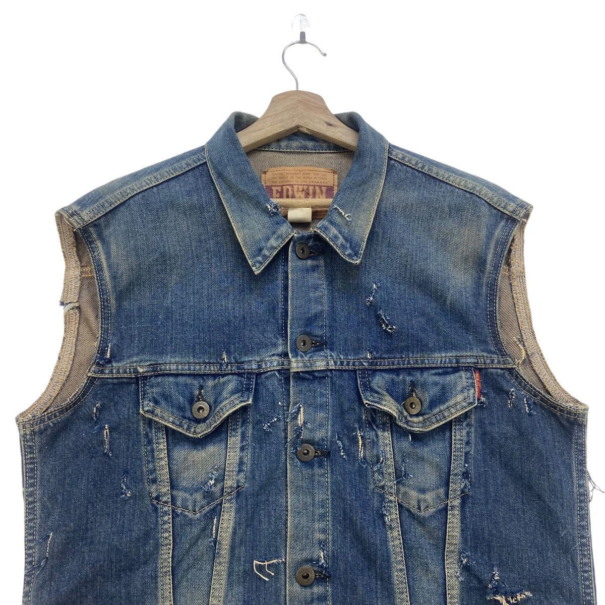 Edwin Vintage Edwin Trucker Sleeveless Distressed Denim Jacket Size US M / EU 48-50 / 2 - 2 Thumbnail