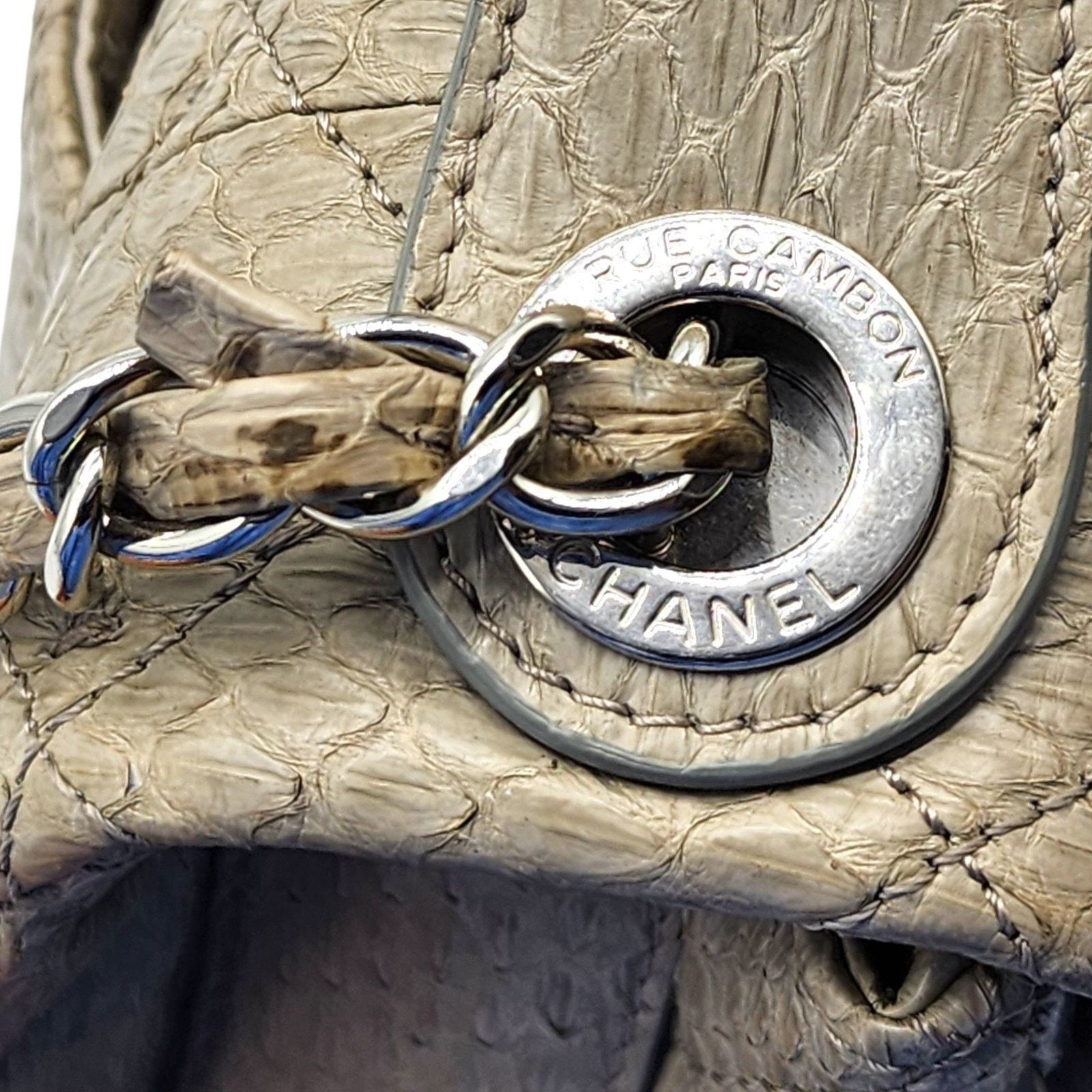 Chanel Python Easy Carry Medium Classic Flap Bag Top Handle Beige Size ONE SIZE - 8 Thumbnail