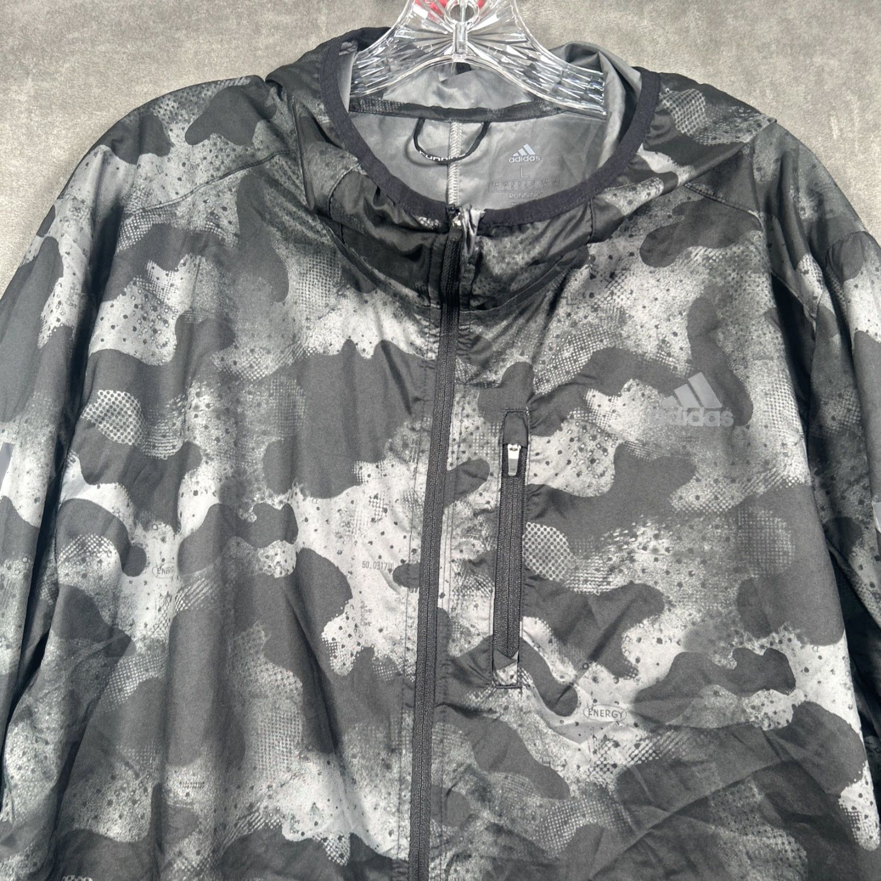 Adidas Adidas Running Black Camo Hoodie Windbreaker Jacket Mens L Full Zip Size US L / EU 52-54 / 3 - 2 Thumbnail
