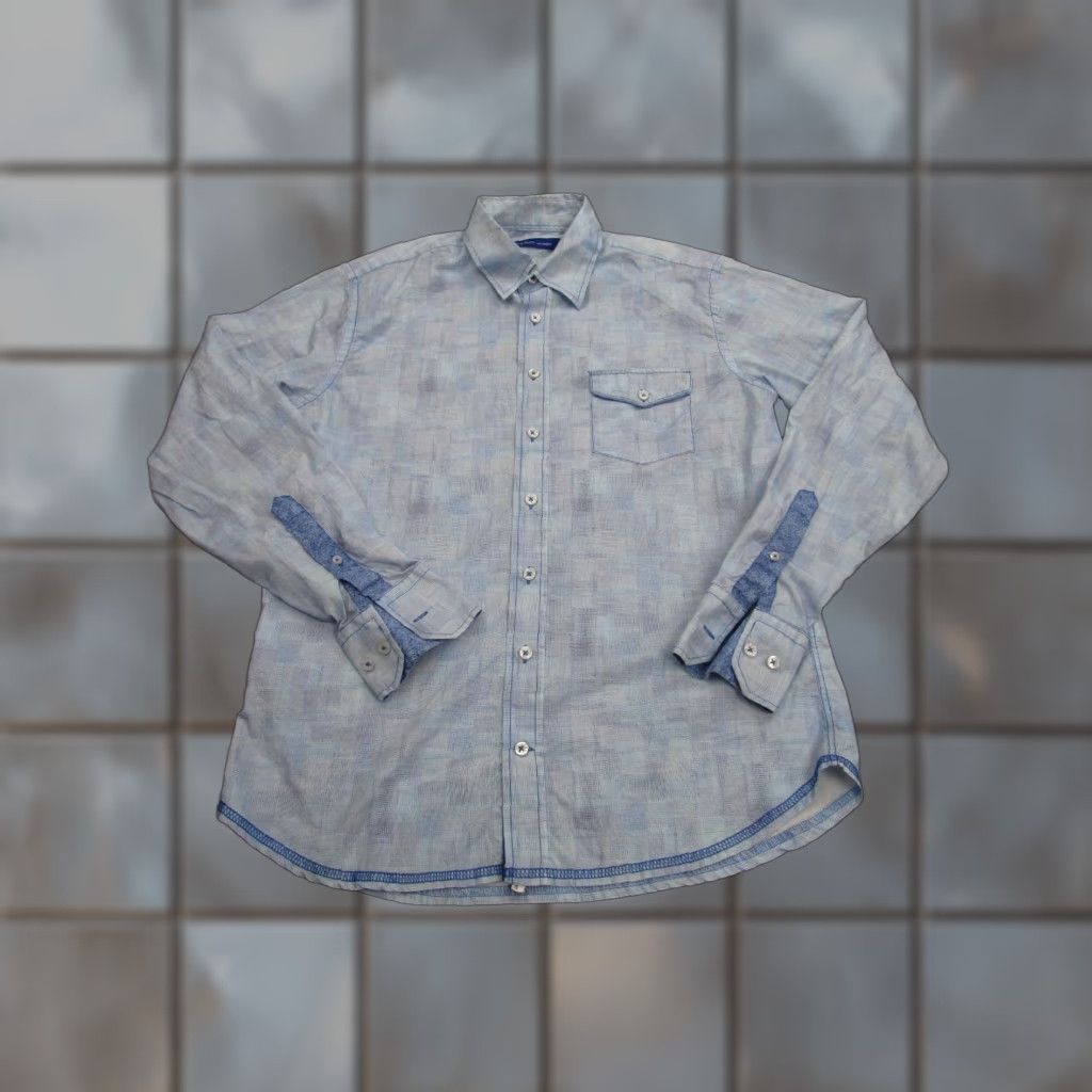 George Georg Roth Shirt Mens Medium Blue Check Plaid Artsy Water Color Long Sleeve Size US M / EU 48-50 / 2 - 1 Thumbnail