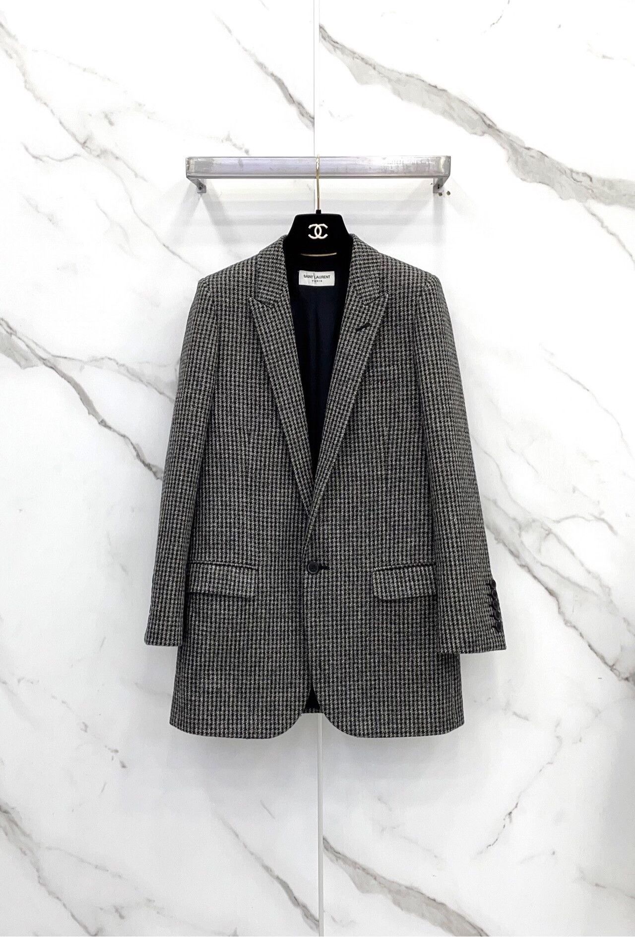 Saint Laurent Paris Saint Laurent YSL Houndstooth Wool Blazer Size XXS / US 00 / IT 34 - 1 Thumbnail