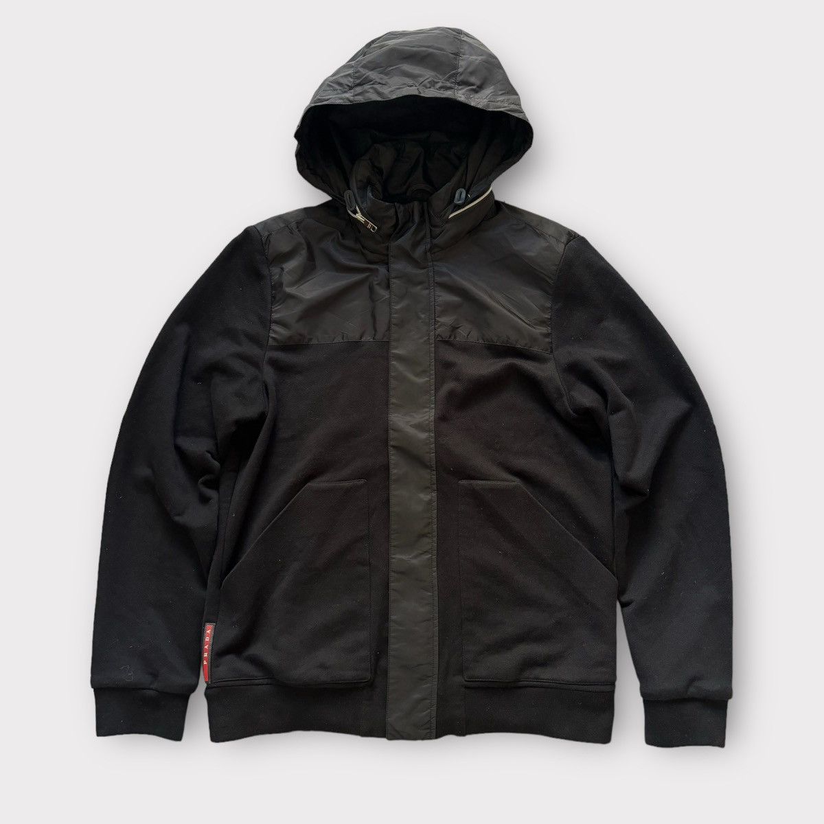 image of Prada Jacket Hoodie Nylon Elements in Black, Men's (Size Large)