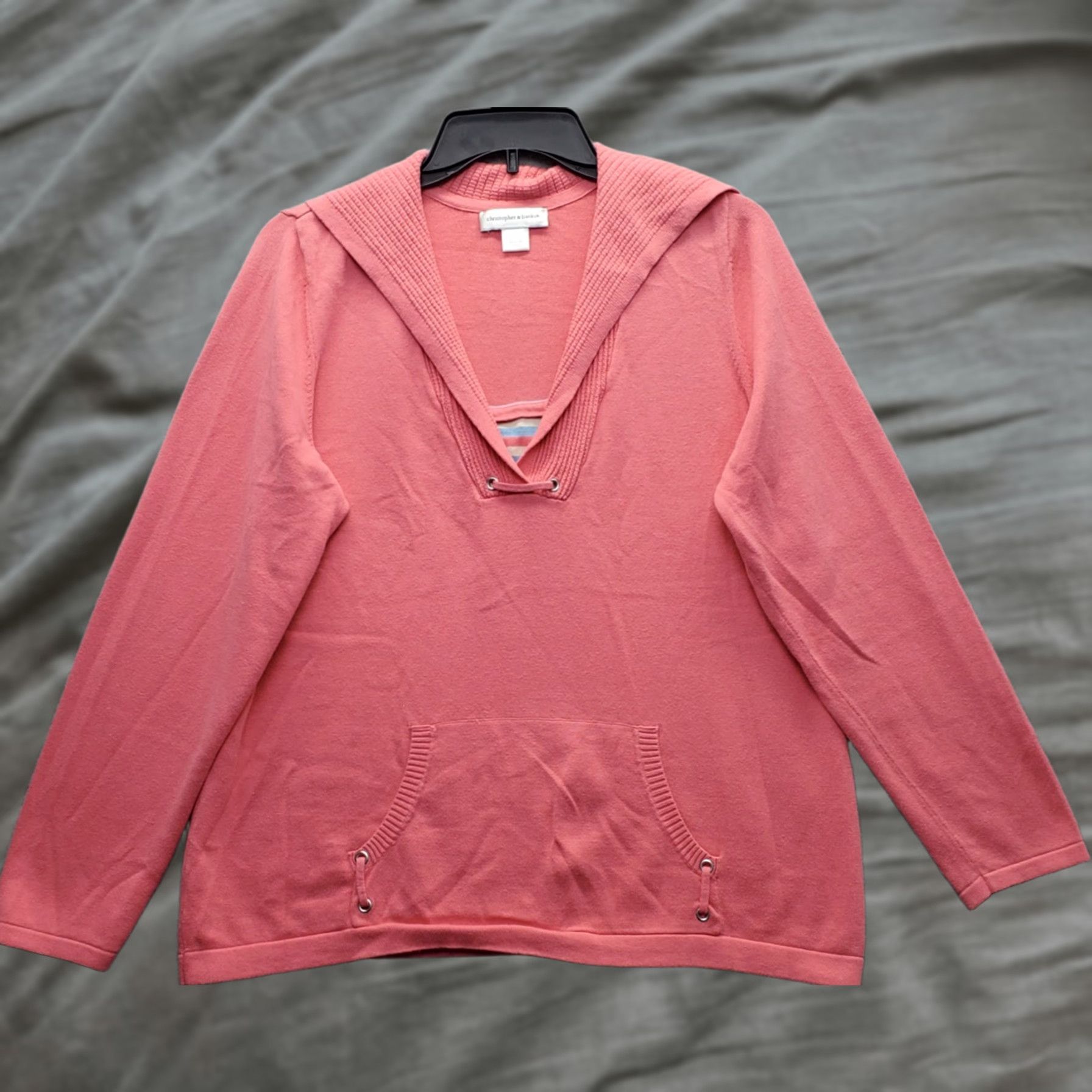 Vintage Nike Hoodie Womens L Pink Knit Pullover V-Neck Casual Long Sleeve Pullover Size L / US 10 / IT 46 - 1 Thumbnail