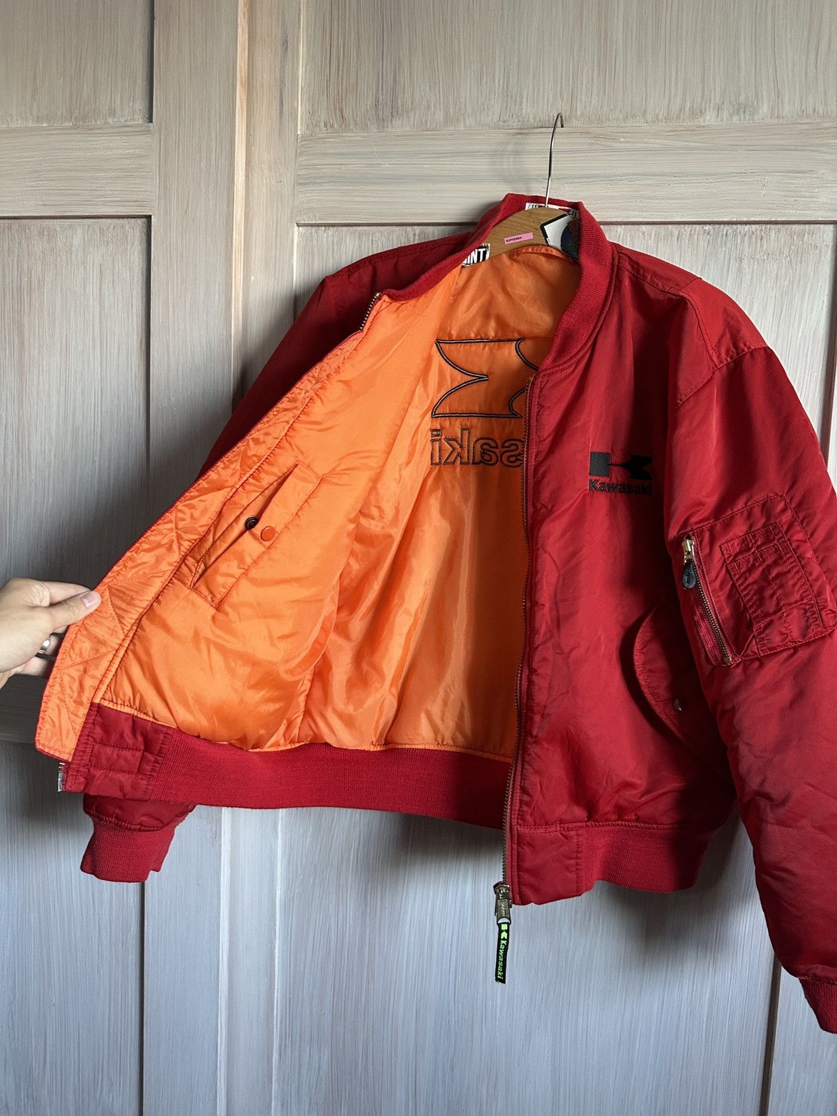 Japanese Brand × Vintage Kawasaki Vintage MA-1 bomber jacket japanese motor moto Size US L / EU 52-54 / 3 - 13 Thumbnail