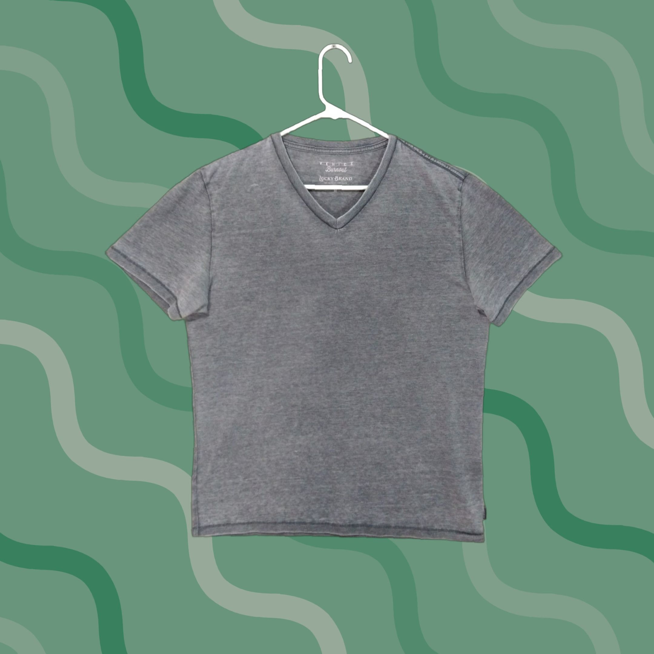 Lucky Brand Lucky Brand Shirt Mens M Gray Venice Burnout Short Sleeve V Neck Regular Knit Cotton Polyester T-Shirt Bre breathable Lightweight Mens Size US M / EU 48-50 / 2 - 1 Thumbnail