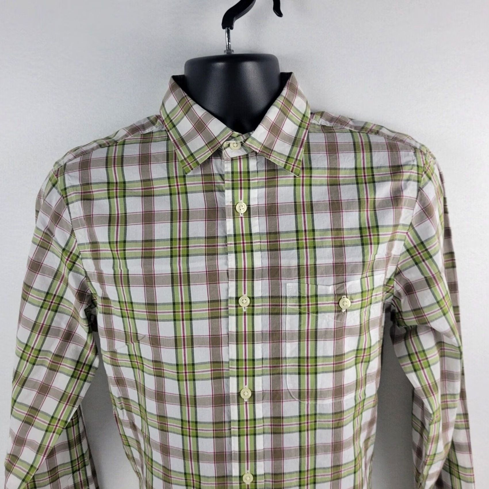 Banana Republic Banana Republic Dress Shirt Green Plaid Long Sleeve 14 14.5 Mens Regular Button-Front Shirt Size 40R - 2 Thumbnail