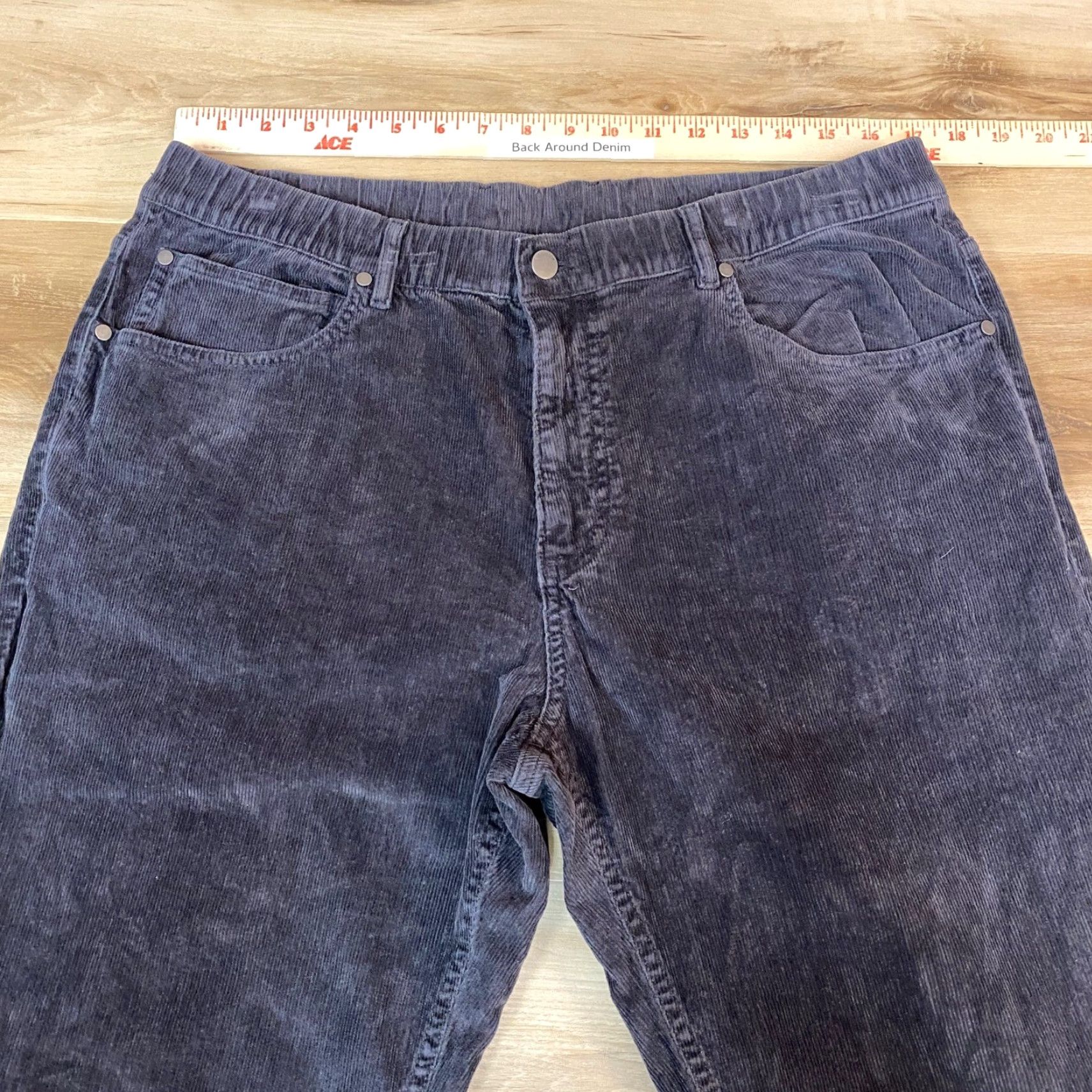 Vintage Bearbottom Corduroy Pants Dark Gray Mens XL 32 Inseam Elastic Waist Cotton Spandex Straight Front 5-Pocket Casual Fall Winter Size US 36 / EU 52 - 2 Thumbnail