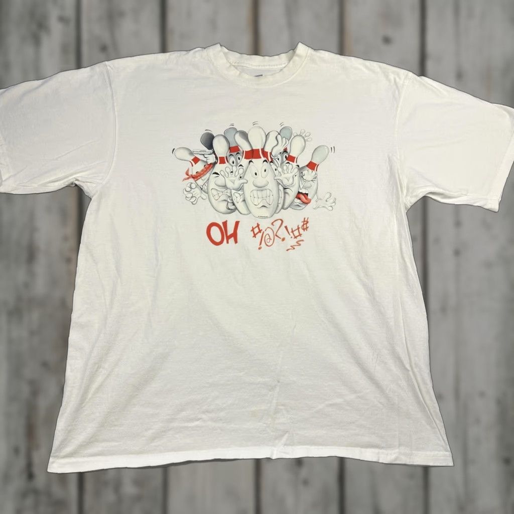 Soffe Soffe Shirt Mens XL White Bowling Cartoon Pins Graphic Funny T-Shirt Tee Casual Size US XL / EU 56 / 4 - 1 Thumbnail
