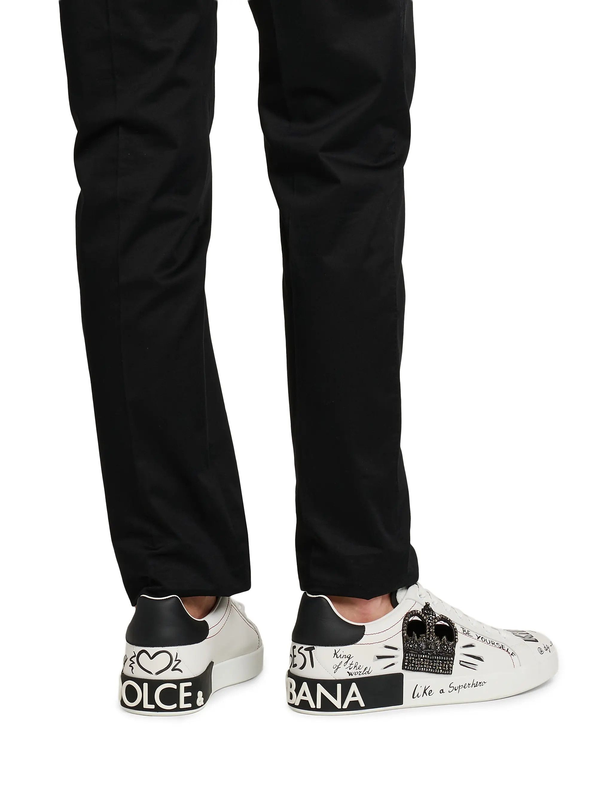 Dolce & Gabbana os11x0526 Illustrated Leather Sneakers in White/Black Size US 12 / EU 45 - 2 Thumbnail