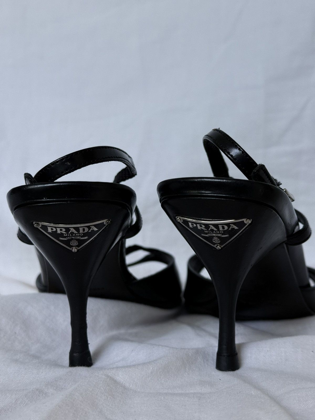 Prada Prada Black Patent Leather Metal Plaque Sandals Mules Size US 6 / IT 36 - 1 Thumbnail