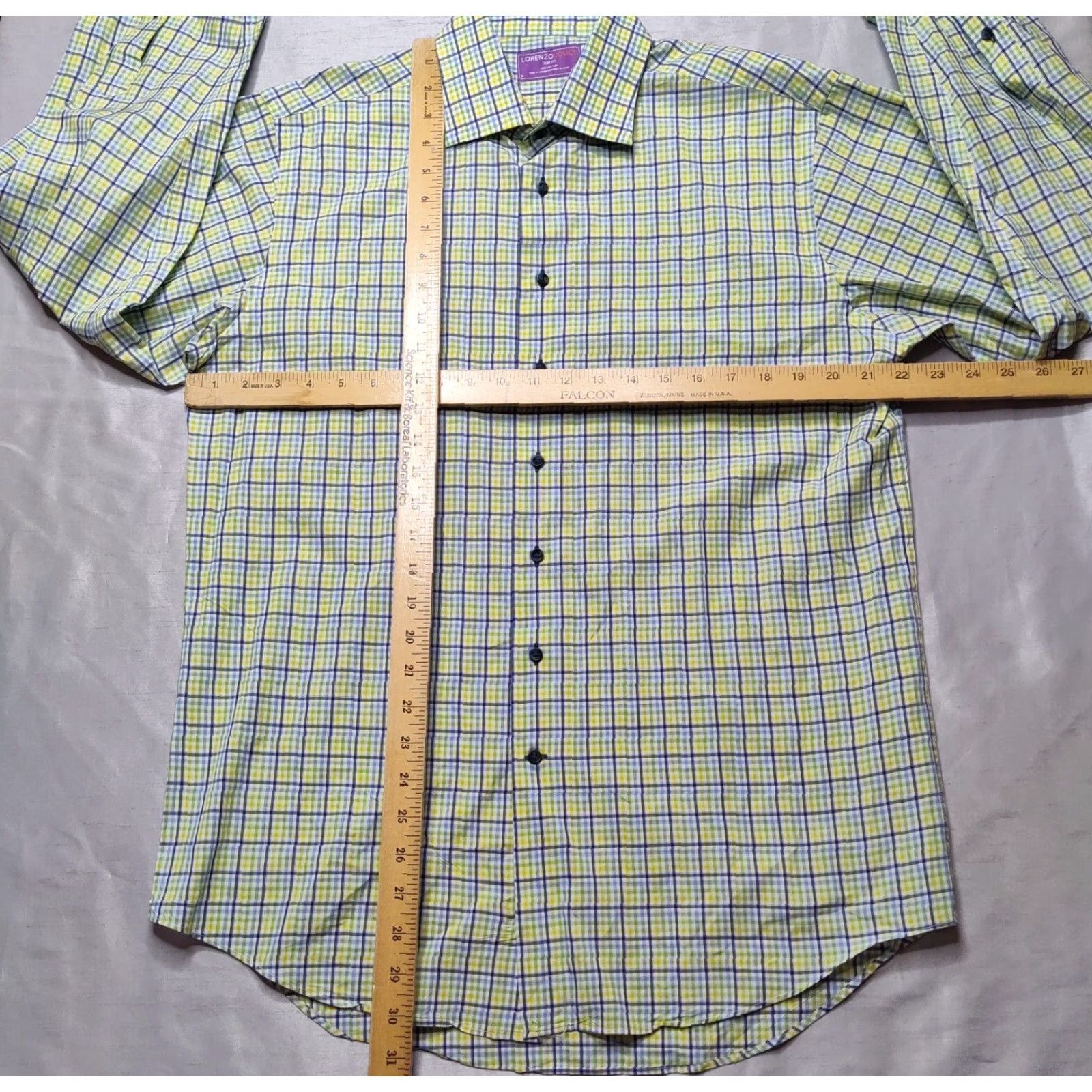 Lorenzo Uomo LORENZO UOMO Men 16 (34/35) Trim Fit Blue Green Yellow Plaid Cotton Shirt EUC Size US L / EU 52-54 / 3 - 7 Thumbnail