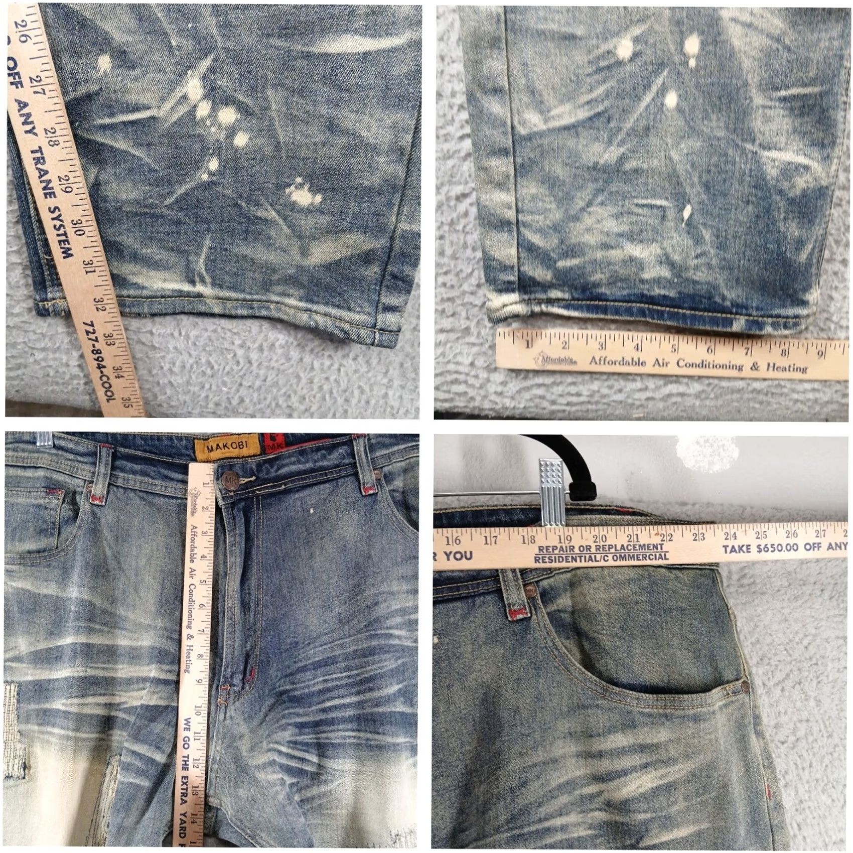 Vintage Makobi Distressed Moto Jeans Bleach Splatter Patch 48x32 Blue Mens Jeans Straight 48x32 Size US 32 / EU 48 - 5 Thumbnail