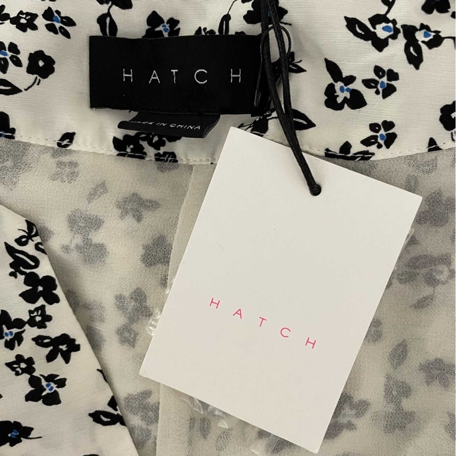 Hatch The Andrea Dress White Black Ditsy Floral Silk Blend S
