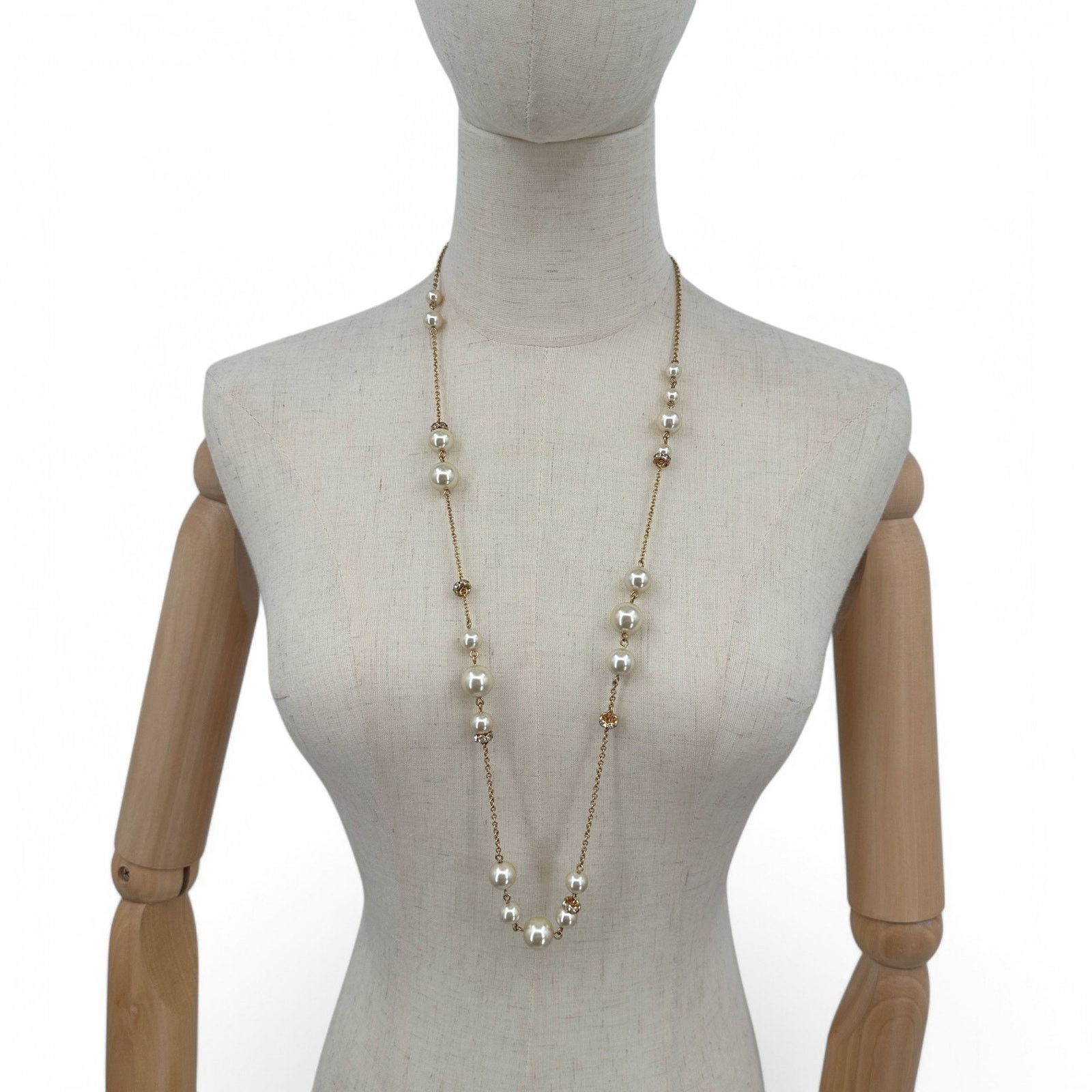 J.Crew J Crew Long Necklace Simulated Pearl Rhinestone Stations Size ONE SIZE - 2 Thumbnail