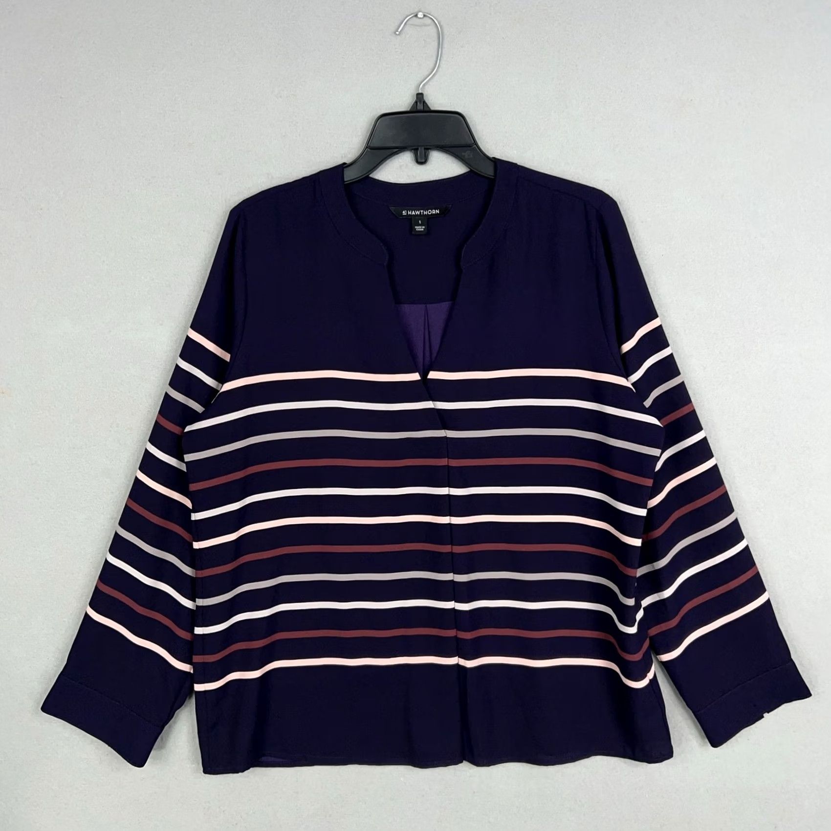 Vintage 41 Hawthorn Womens Large Purple Stripe Blouse Size L / US 10 / IT 46 - 2 Thumbnail