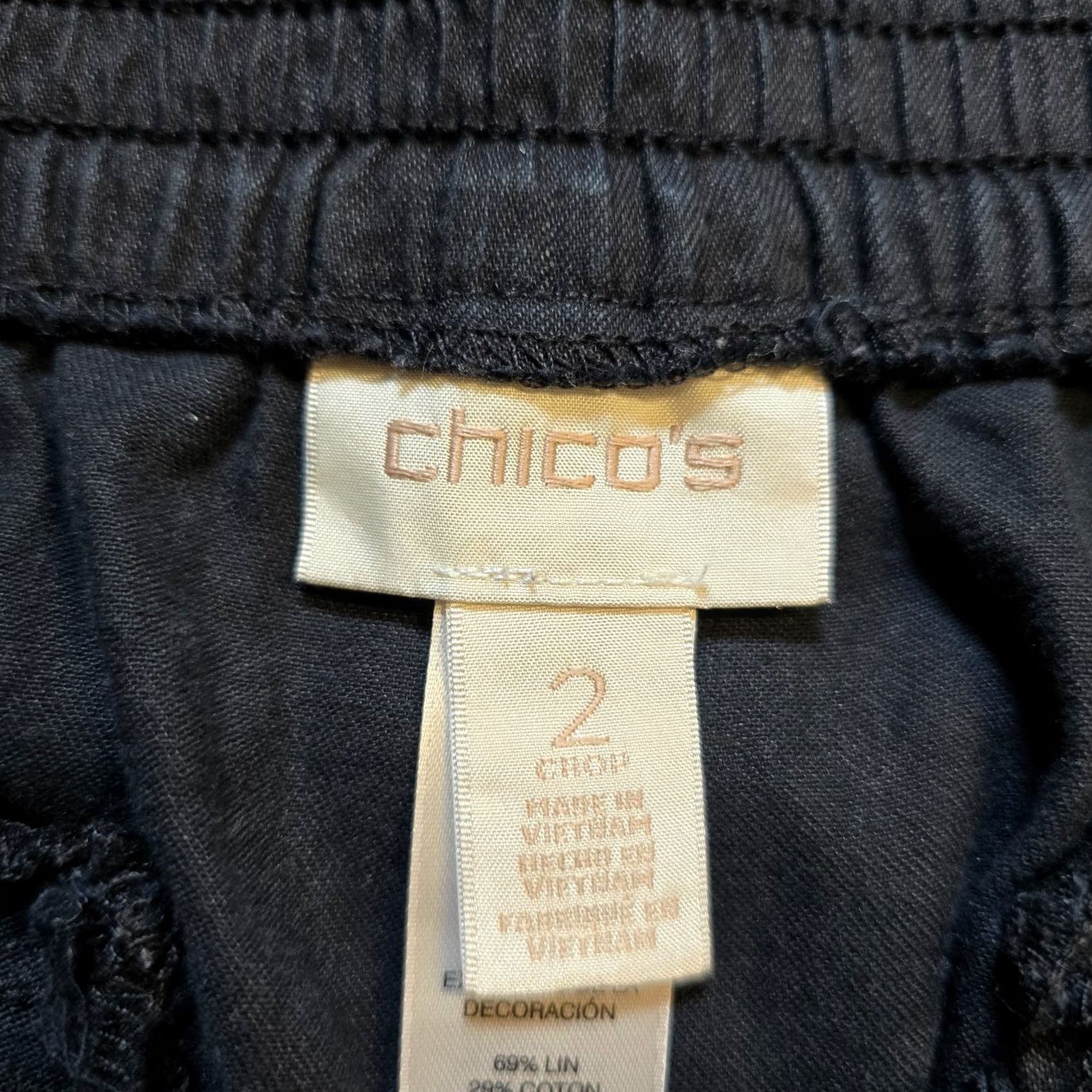 Vintage Chicos Pants Womens Large Black Cargo Linen Straight Leg Crop High Rise Capsule Size 24" / US 00 / IT 34 - 5 Thumbnail