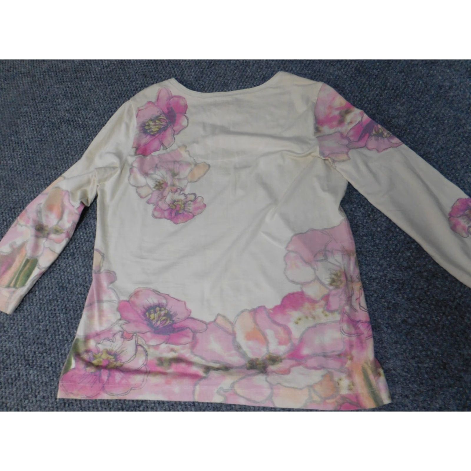 Vintage Chicos Blouse Shirt Beige Floral Crew Neck Long Sleeve Pullover Cotton Stretch Designer Womens Regular Size 1 Size XS / US 0-2 / IT 36-38 - 6 Thumbnail