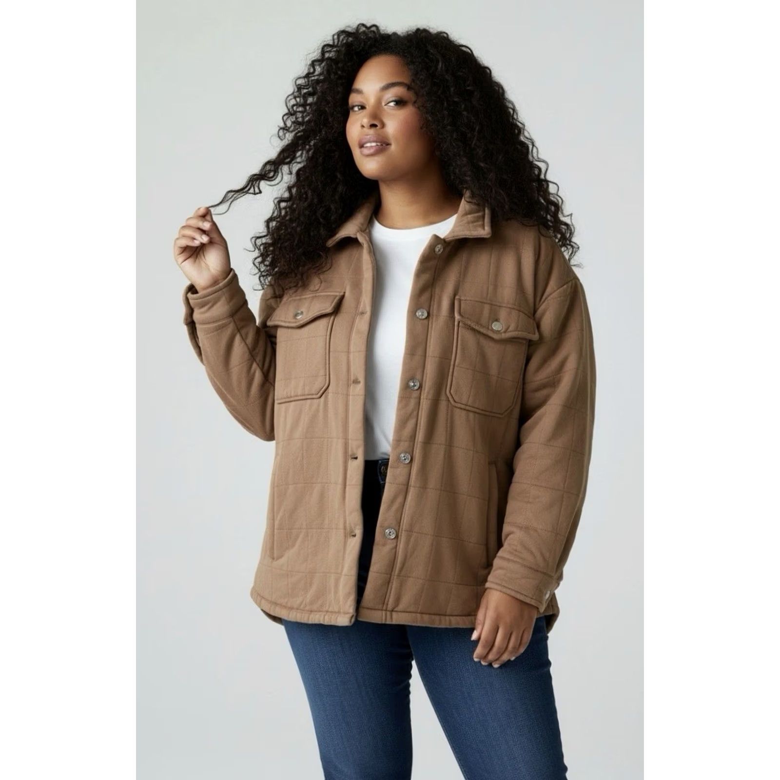 Vintage Davi & Dani Women Mocha Mineral Wash Quilted Pockets Shacket Jacket 2XL Size XXL / US 16-18 / IT 52-54 - 2 Thumbnail