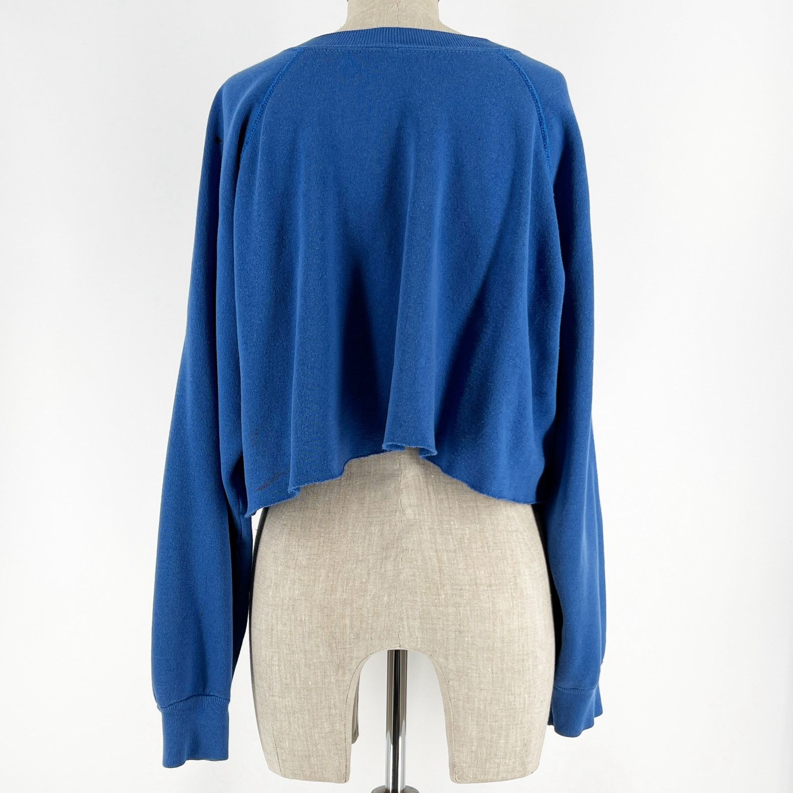 Vintage 90s blank crewneck blue cropped sweatshirt 1990s vintage Size ONE SIZE - 3 Thumbnail