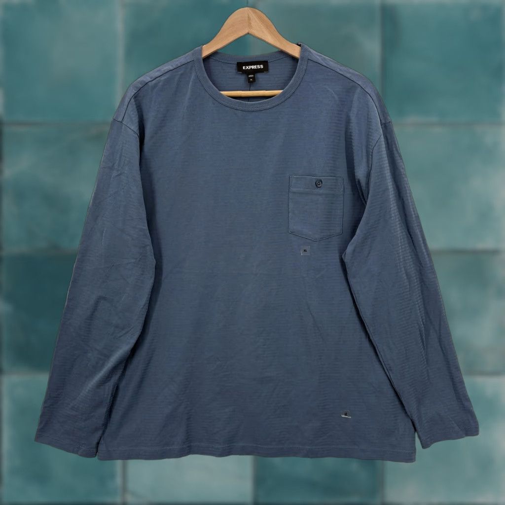Express Express Shirt Mens XL Blue Long Sleeve Pocket Tee 100% Cotton Crewneck Casual Size US XL / EU 56 / 4 - 1 Thumbnail