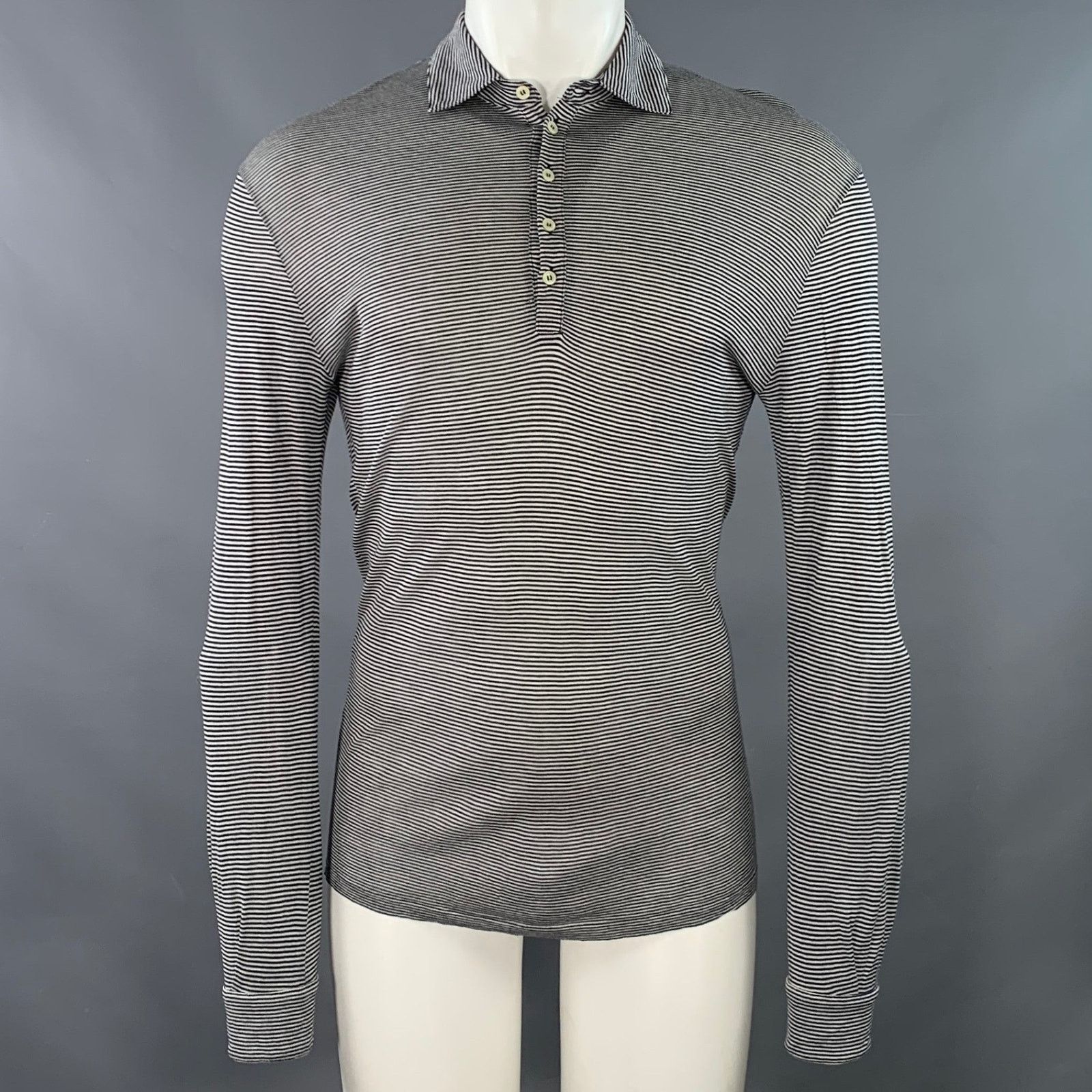 Massimo Alba MASSIMO ALBA S Black White Stripe Cotton Long Sleeve Polo Size US S / EU 44-46 / 1 - 1 Thumbnail