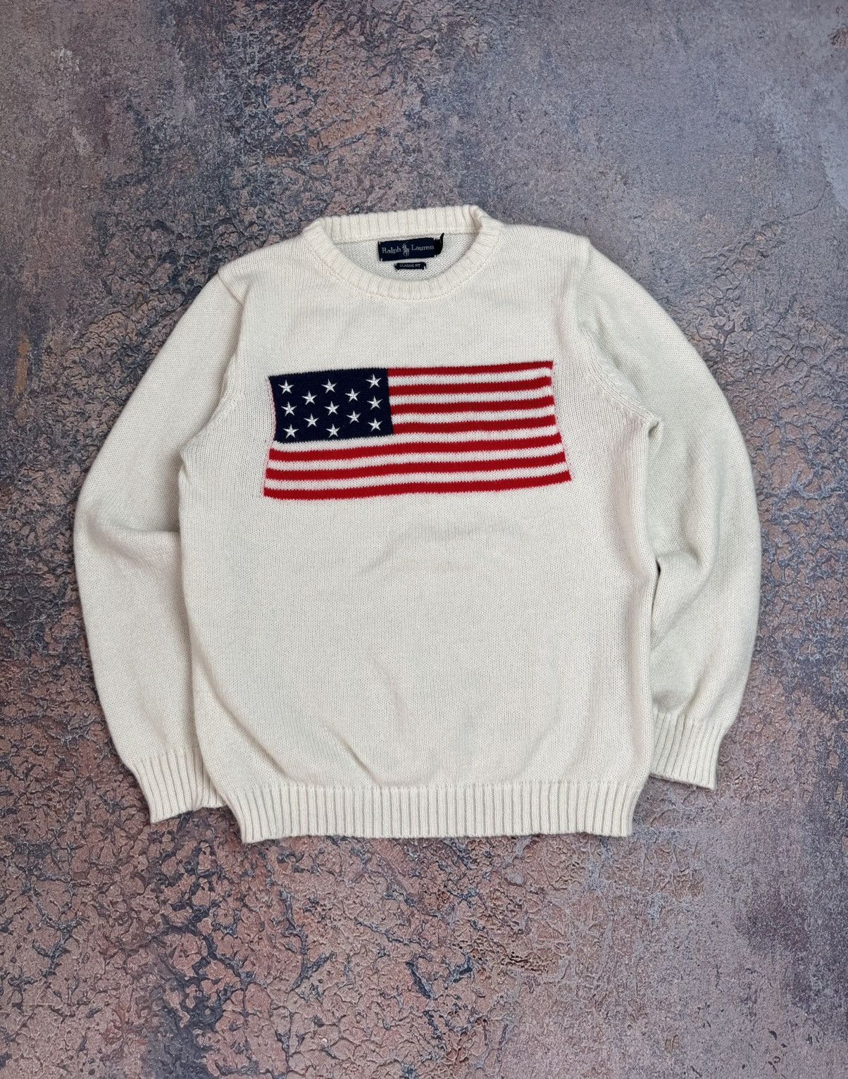 Vintage 90s Polo Ralph Lauren USA Flag 90 Knit Sweater