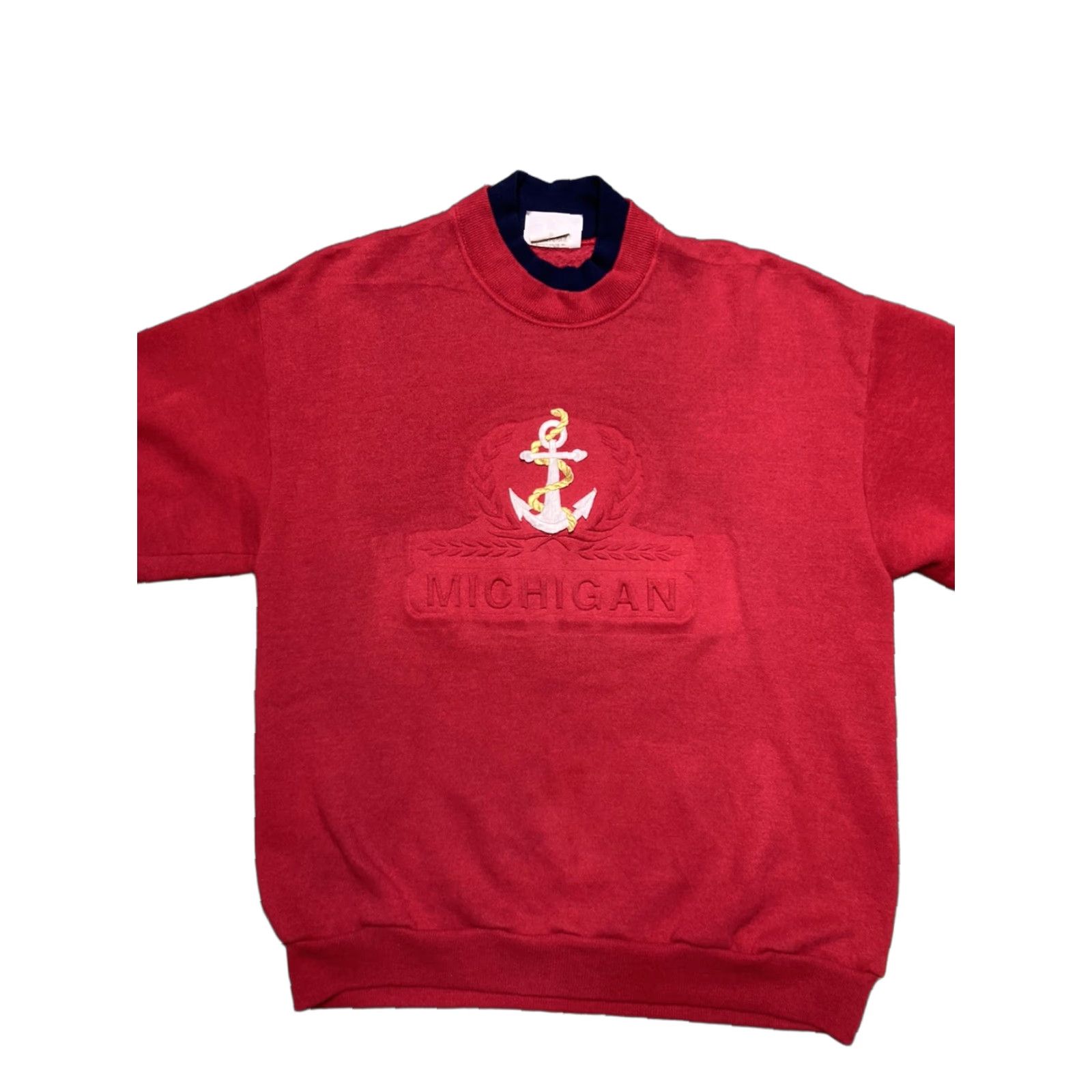 Lee VINTAGE Lee Crewneck Sweatshirt Michigan Boat Anchor Embossed Medium Red 90s Mens Pullover Shirts Size US M / EU 48-50 / 2 - 1 Thumbnail