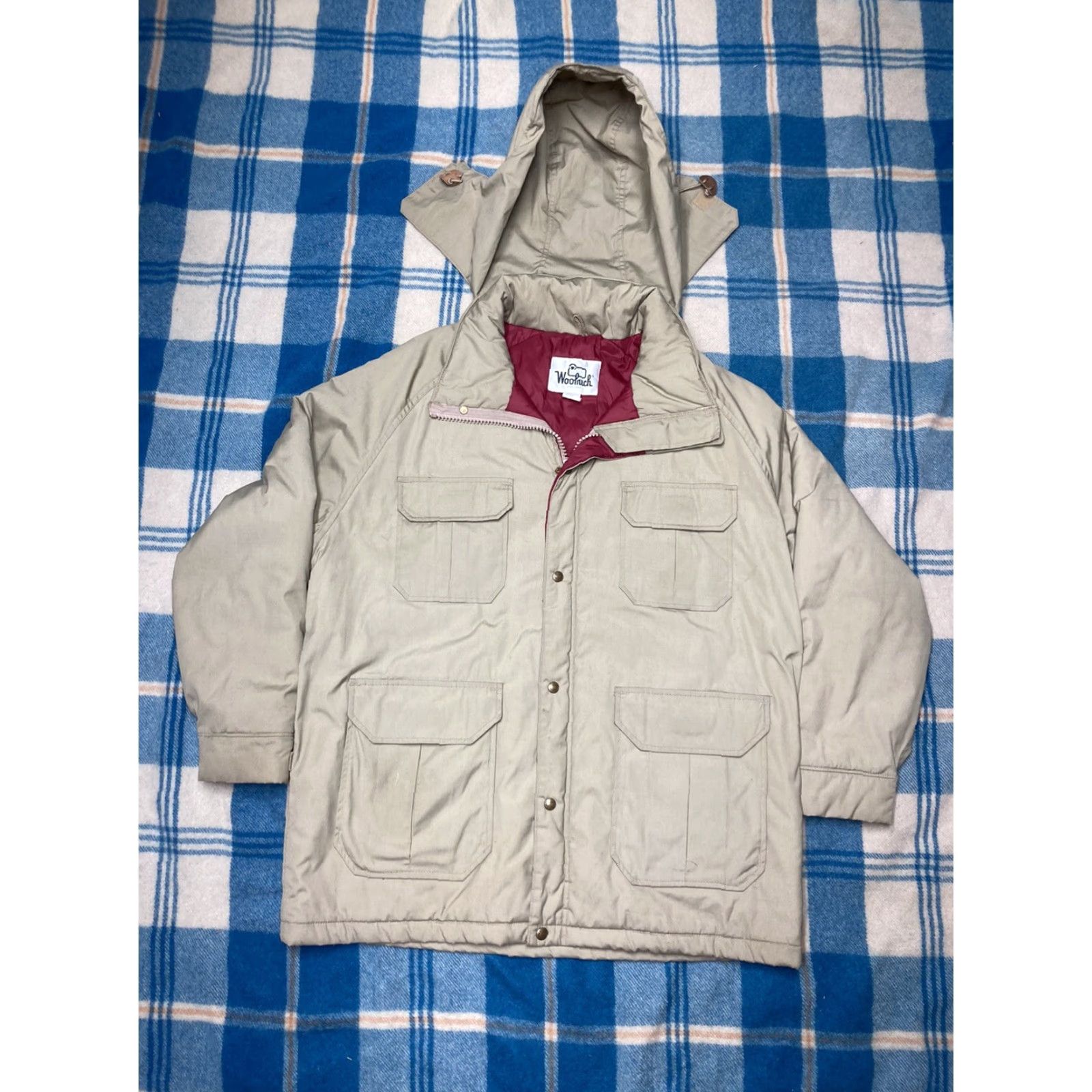 Vintage VINTAGE Woolrich Jacket Barn Coat Puffer 2 Way Zip Hooded Mens XL Beige Tan 90s Size US XL / EU 56 / 4 - 2 Thumbnail