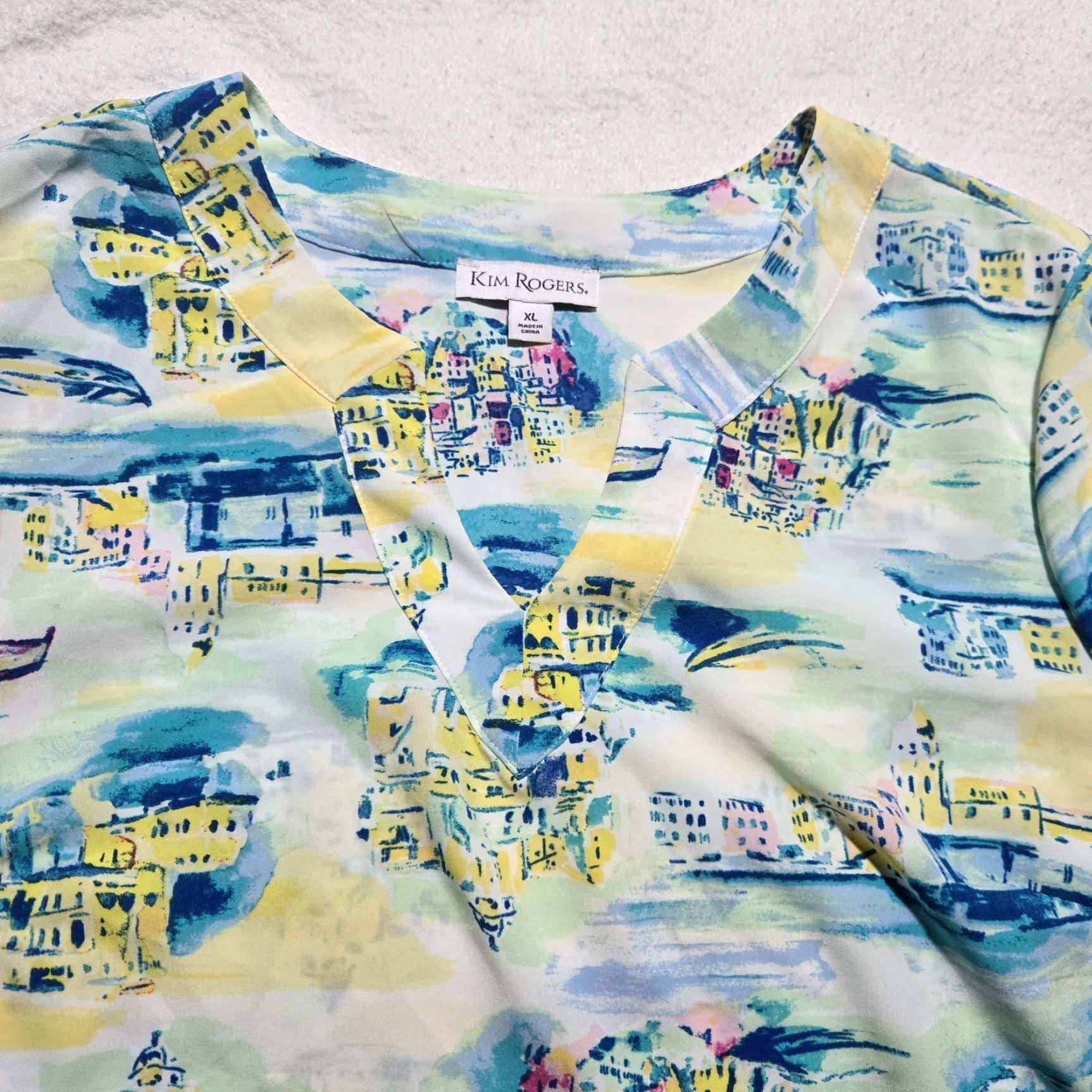 Bell Kim Rogers Shirt Women XL Bell Sleeve Travel Blouse Multicolor Knit Button 2000s Decade Casual Spring Summer Fall Winter Size XL / US 12-14 / IT 48-50 - 2 Thumbnail
