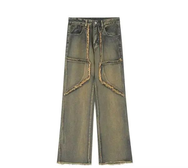 VIBE Retro yellow mud washed distressed raw edge jeans Size US 32 / EU 48 - 7 Thumbnail