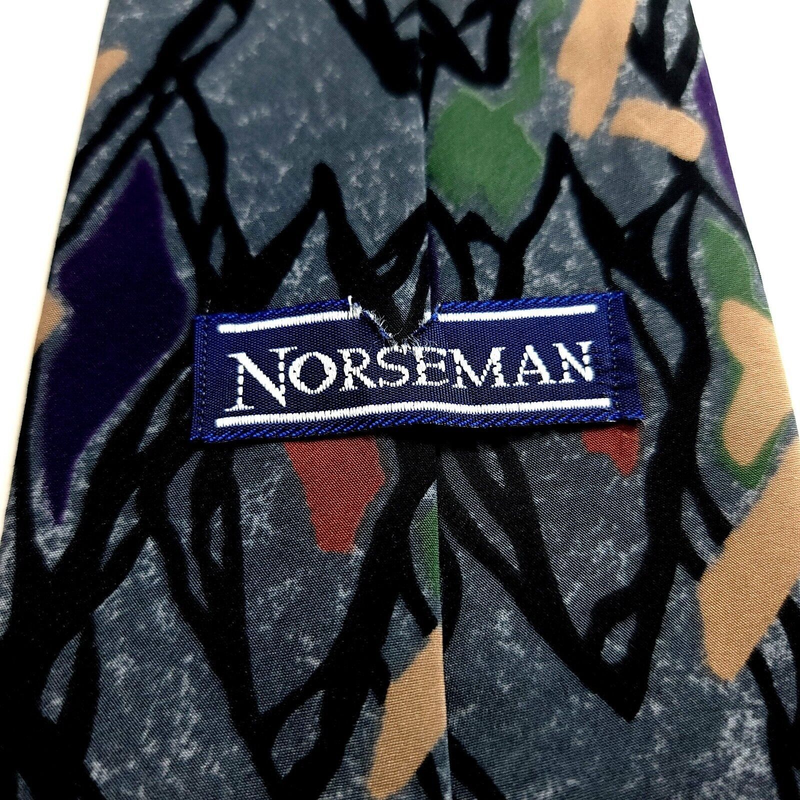 Designer Norseman Gray Tan Print Abstract Polyester Short Tie Size ONE SIZE - 3 Thumbnail