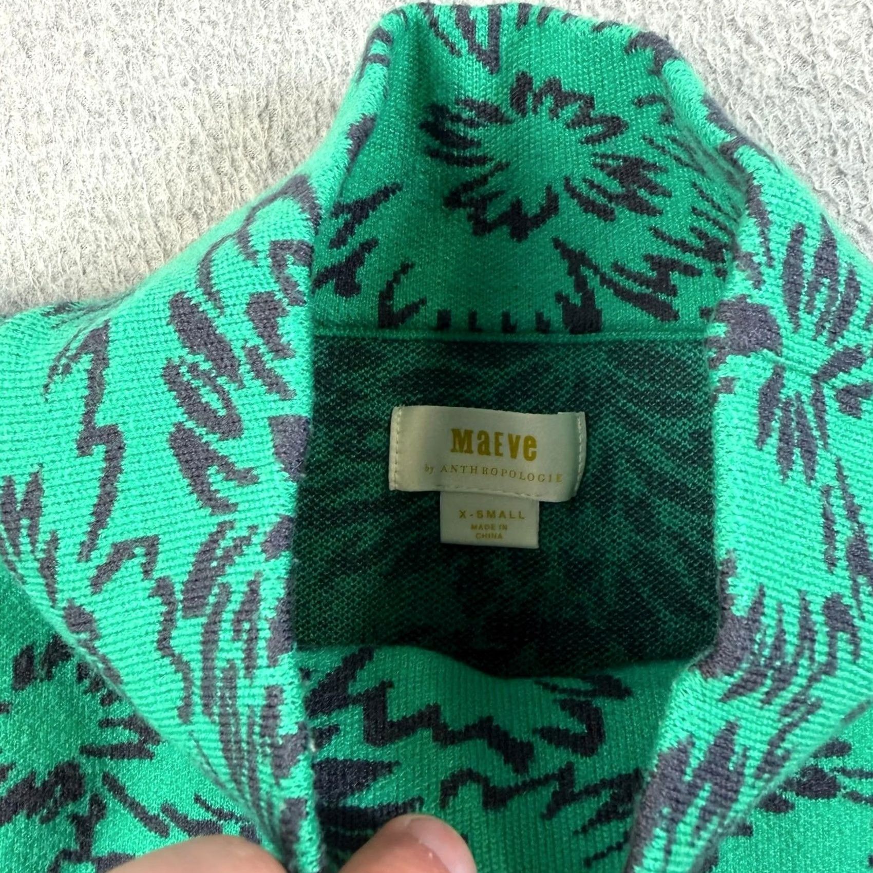 Vintage Maeve by Anthropologie Sweater Women XS Green Mock Neck Floral Knit Pullover Bohemian Size XS / US 0-2 / IT 36-38 - 3 Thumbnail