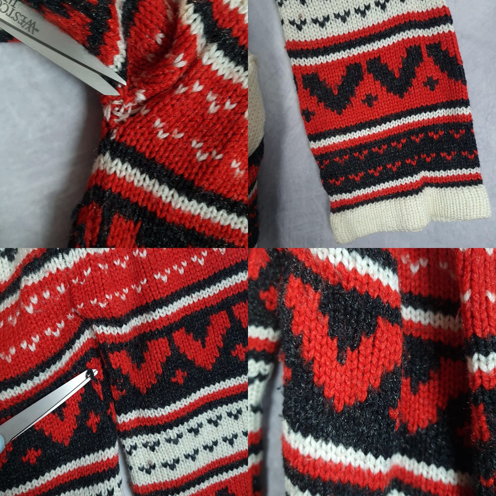 Vintage VINTAGE Cardigan Sweater Womens Large Belted Nordic Heart Collared 80s Fair Isle Knit Red Cream Size L / US 10 / IT 46 - 8 Thumbnail