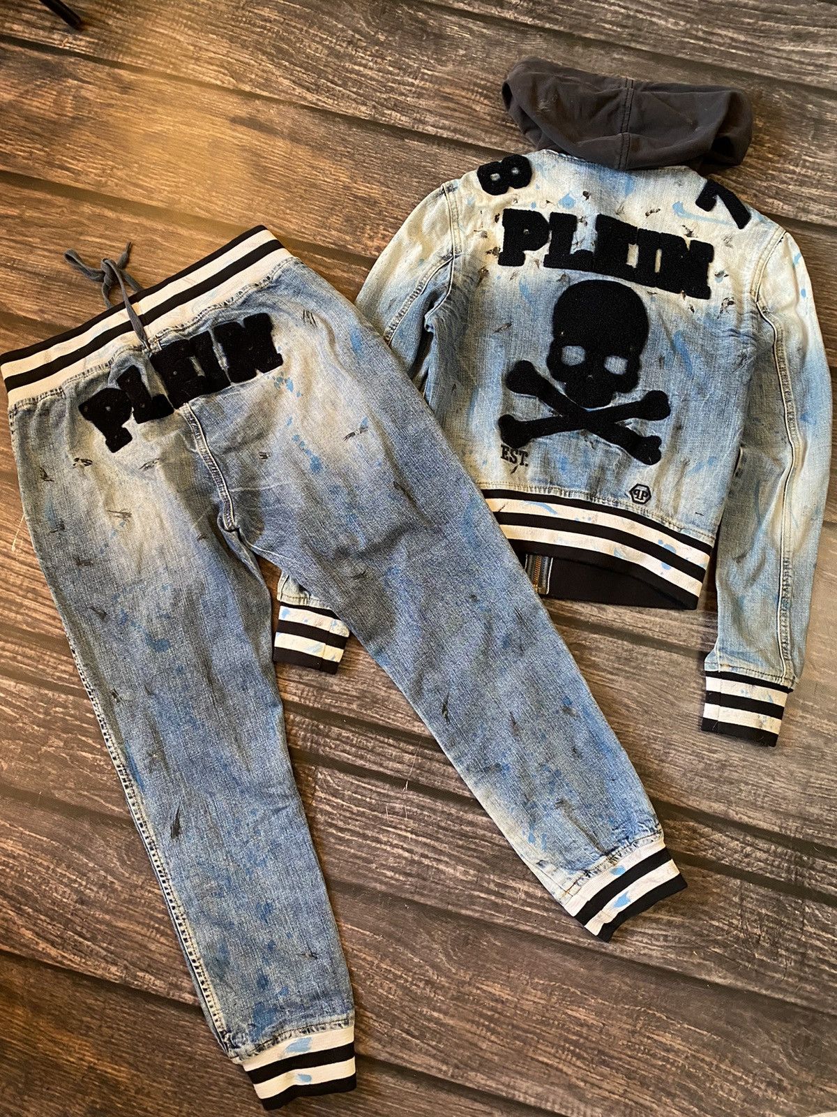 Philipp Plein Philipp Plein Painted Skull Denim Suit Size S / US 4 / IT 40 - 1 Thumbnail