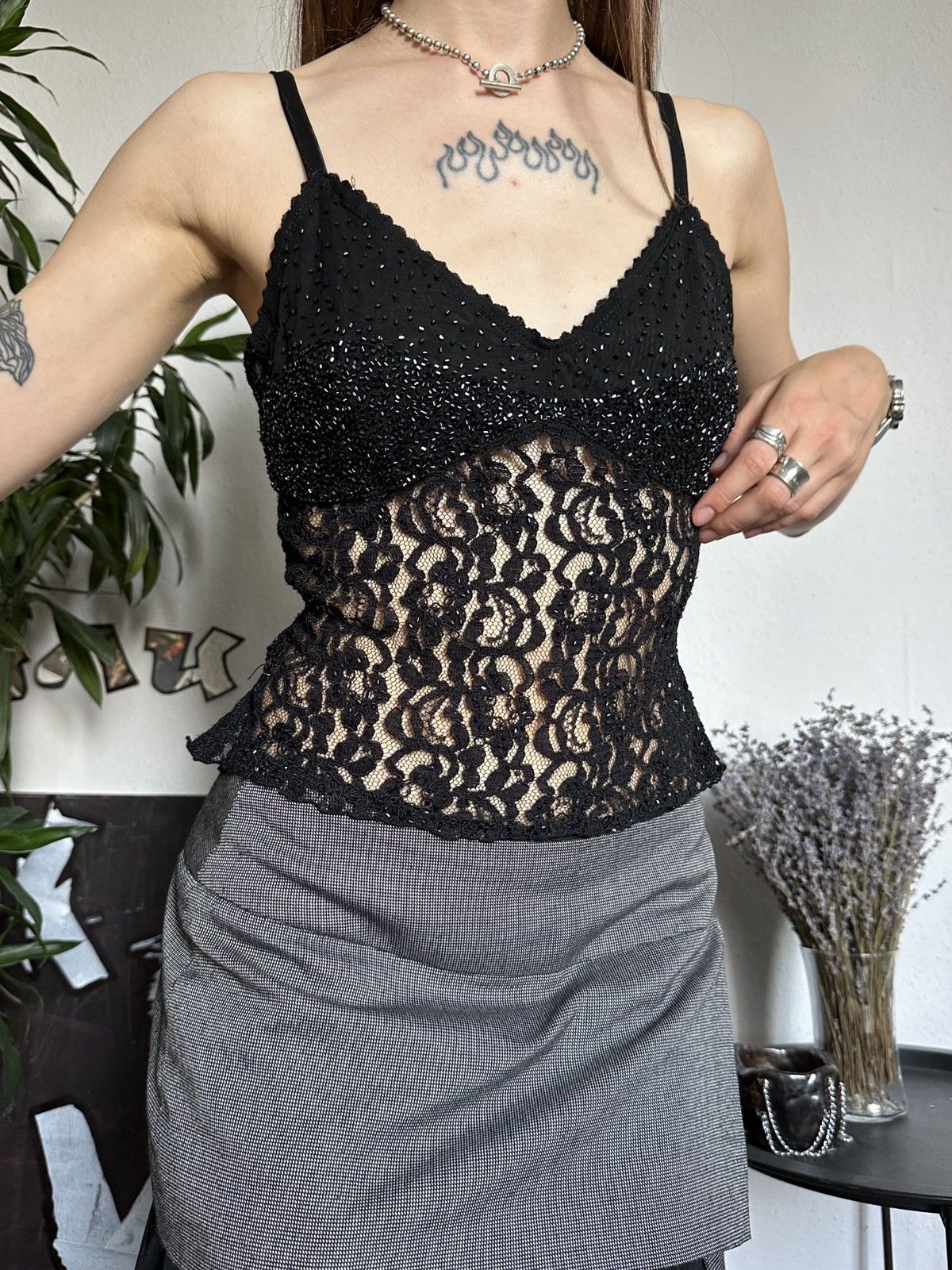Designer × Vintage Gorgeous Evening Silk Beaded Cami Top Bustier Blouse Size S / US 4 / IT 40 - 2 Thumbnail