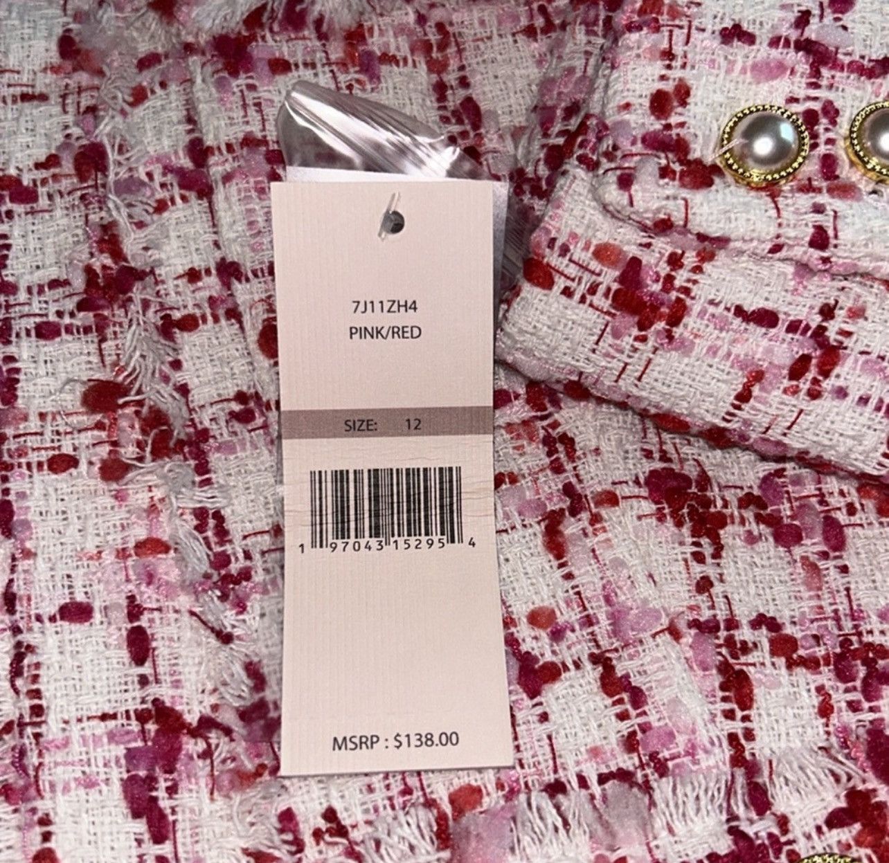 Nanette Lepore Nanette Lepore womens Dalston Boucle Pink Tweed Blazer - 12 Size XL / US 12-14 / IT 48-50 - 7 Thumbnail
