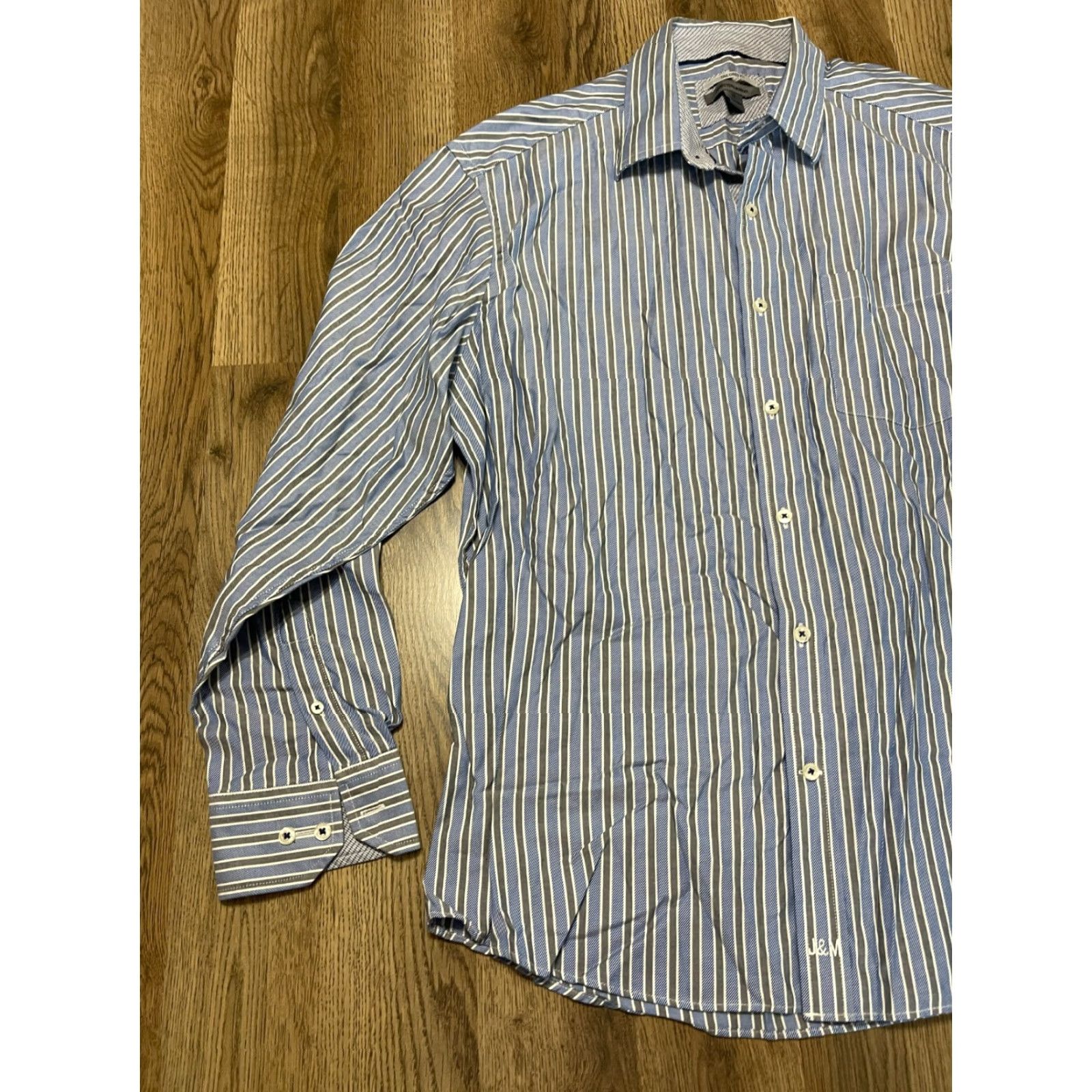 Johnston & Murphy Johnston & Murphy Shirt Men's XL Blue Gray White Striped Tailored Fit Button-Up Long Sleeve Casual Size US XL / EU 56 / 4 - 4 Thumbnail