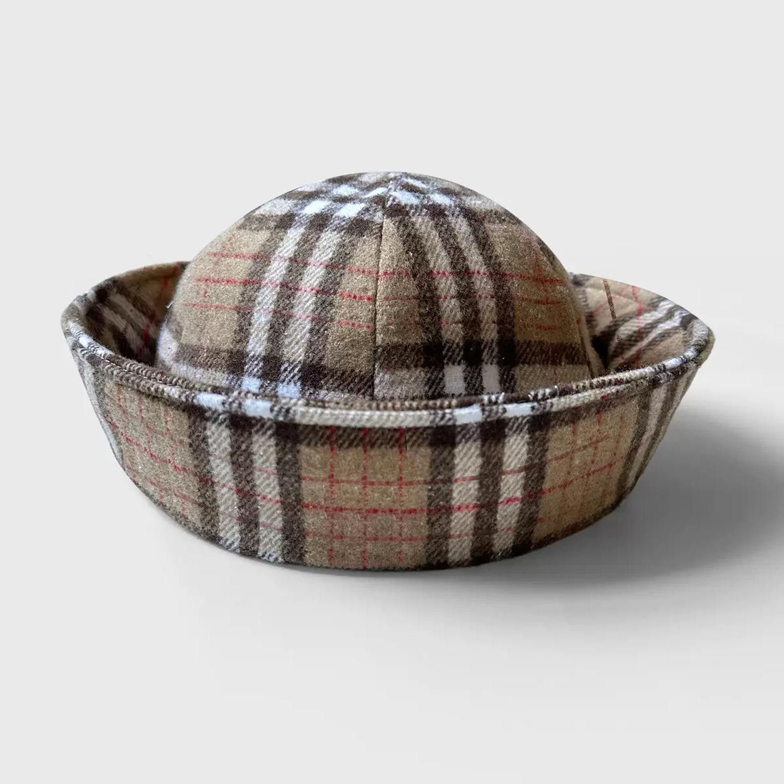 Japanese Brand Classic Tan Tartan Plaid Beret Sailor Hat Y2K French Girl Size ONE SIZE - 4 Thumbnail